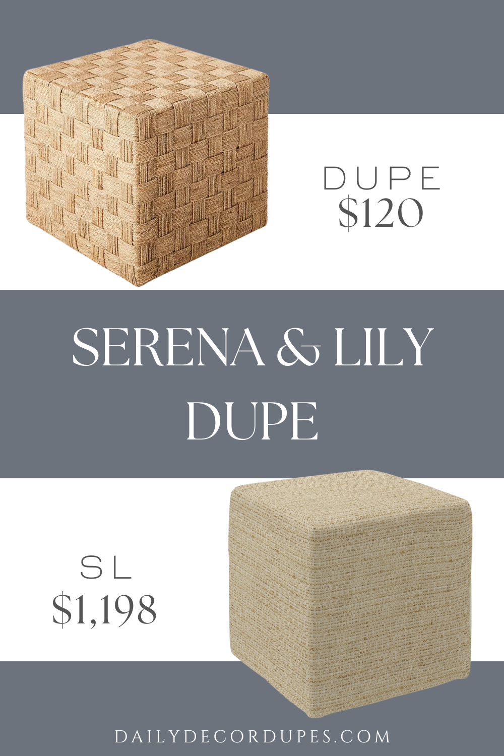 Serena & Lily Harrison Swivel Cube Accent Dupe. Woven cube accent. Features a checkerboard pattern. Made with acacia. Designed in a natural shade.