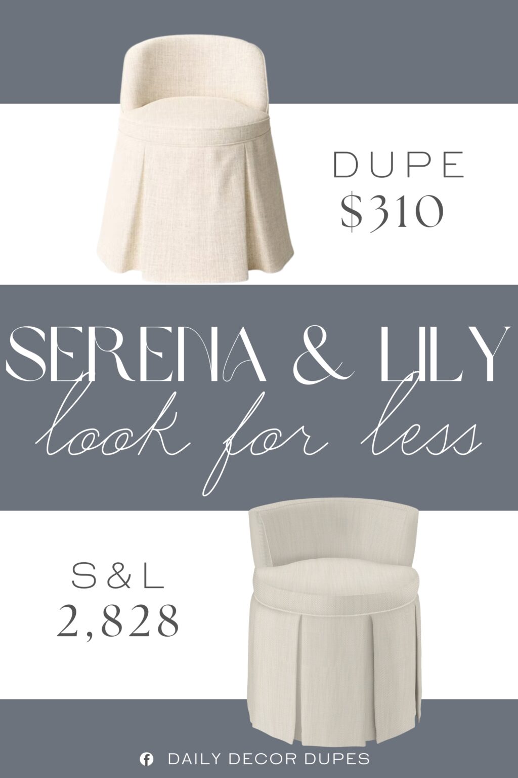 Serena & Lily Harrison Vanity Chair Dupe. Designed with a wooden frame and soft upholstery, this armless vanity chair offers a perfect blend of style and comfy seating.