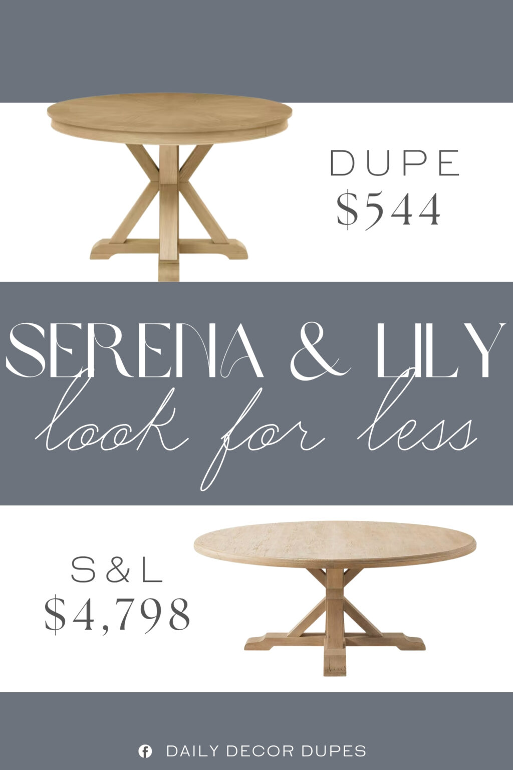 Serena & Lily Lake House Round Dining Table Dupe. Crafted of oak veneers, poplar and Asian hardwood solids and engineered woods. Kiln-dried wood helps prevent warping, splitting, cracking and developing mildew.