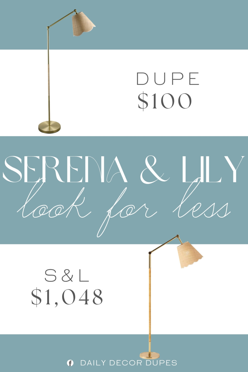 Serena & Lily Larkspur Floor Lamp Dupe. removable raffia shade, gold tone hardware, adjustable neck. push button switch, metal.