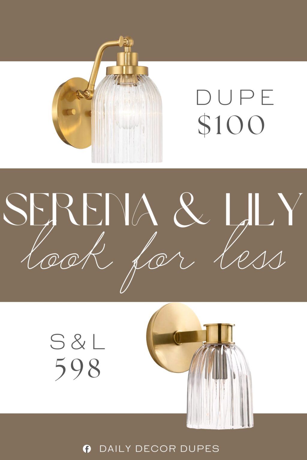 Serena & Lily Linden Single Sconce Dupe The clear striped glass shade adds a splash of welcome texture, playing out patterns of light. An antique brass finish is present on the frame and backplate for more traditional charm.