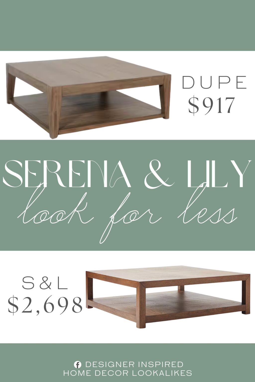 Serena & Lily Lyon Coffee Table Dupe. Made with durable mahogany wood for long-lasting use. Light brown wood with natural grain patterns.