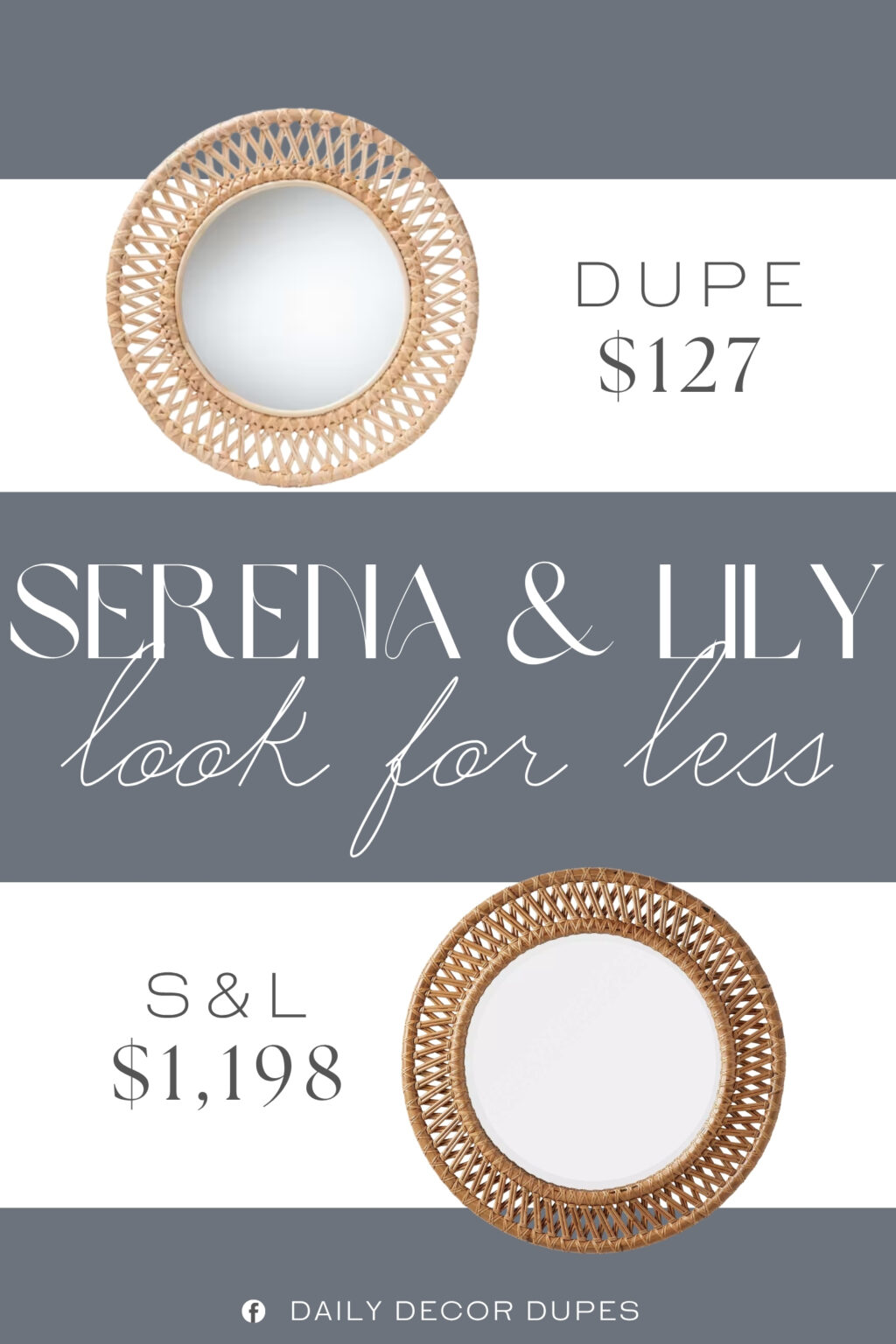 Serena & Lily Norich Rattan Mirror Dupe. Handwoven rattan adds coastal charm. Openwork frame with geometric allure for an eye-catching look.