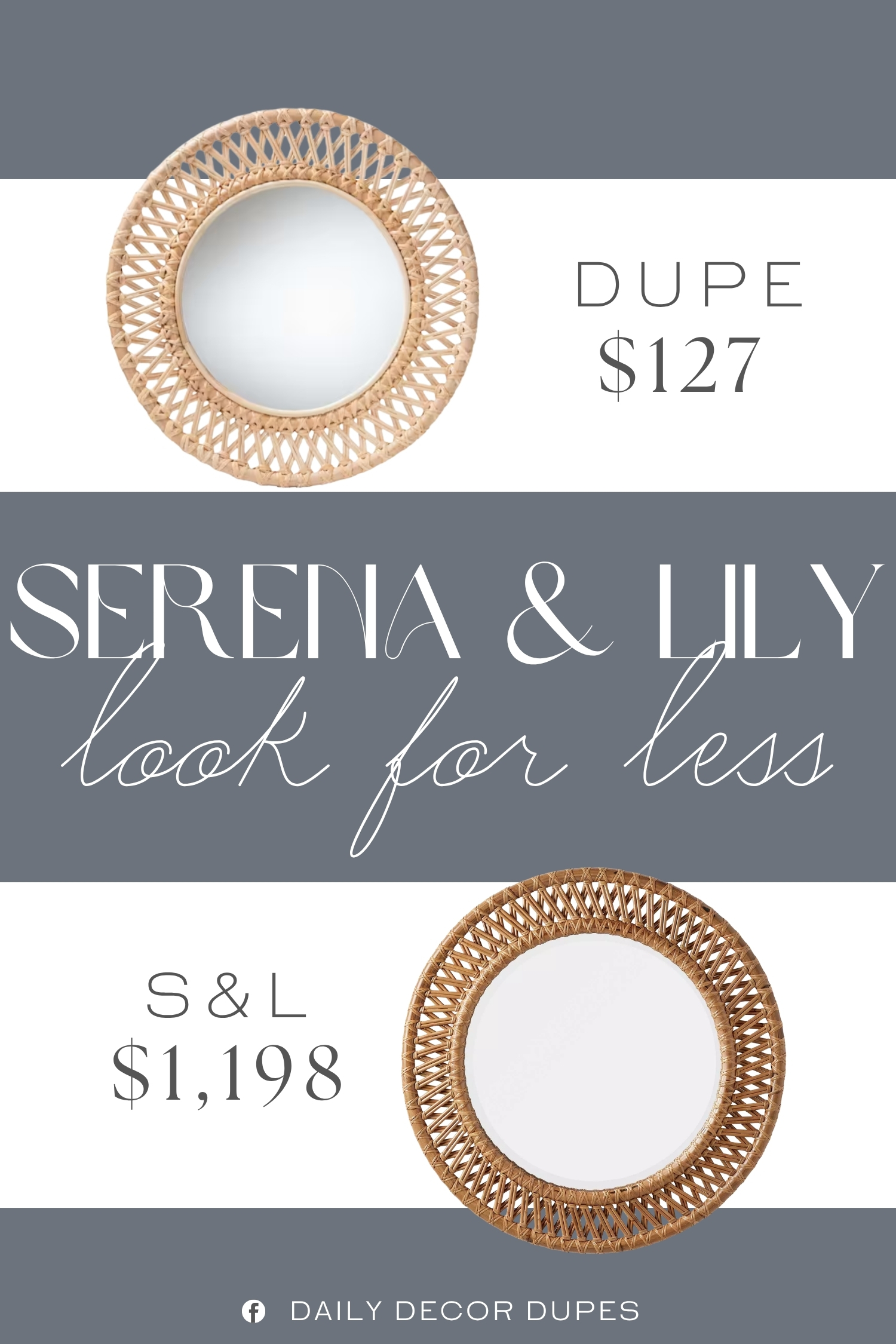 Serena & Lily Norich Rattan Mirror Dupe. Handwoven rattan adds coastal charm. Openwork frame with geometric allure for an eye-catching look.