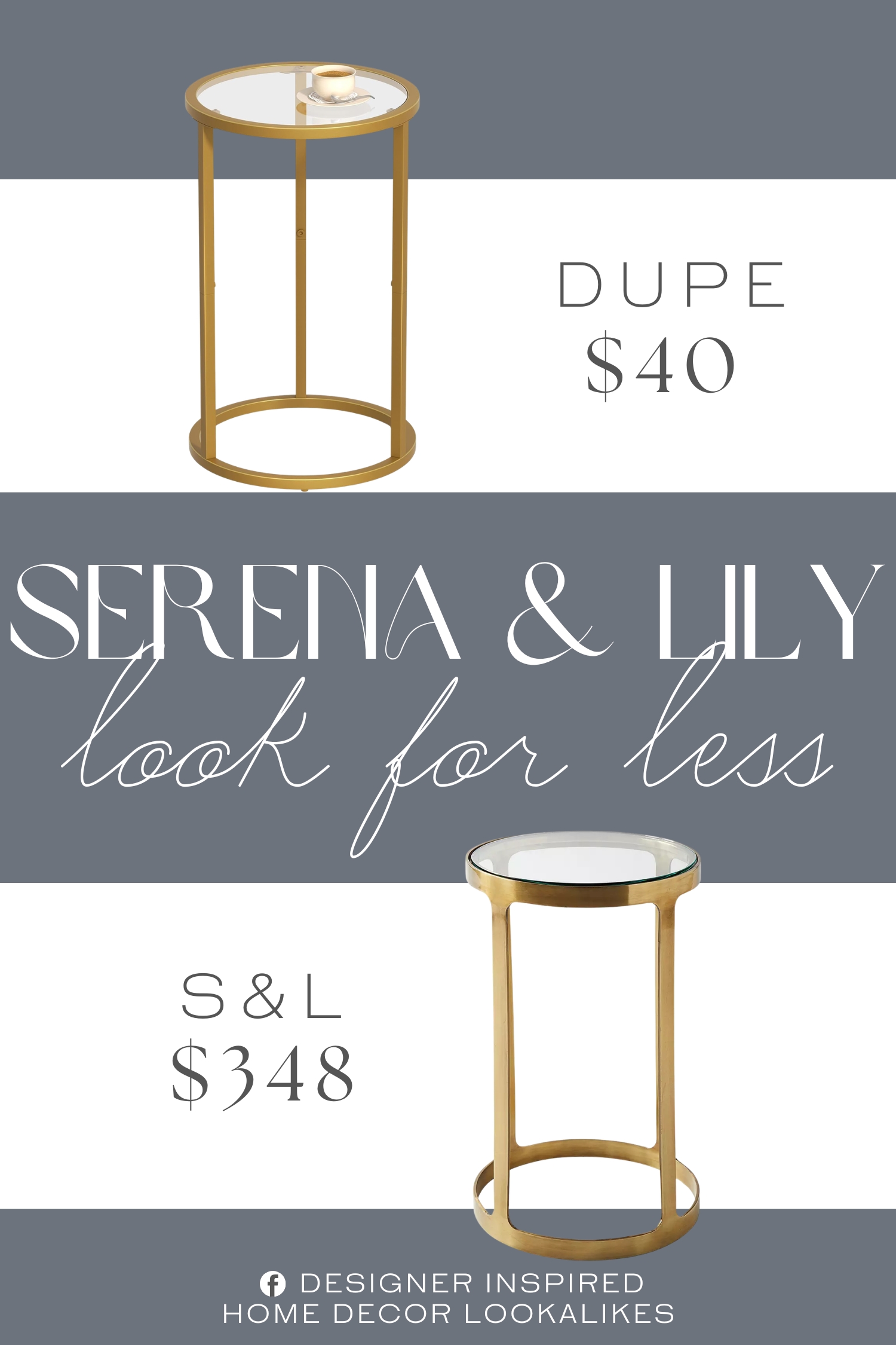 Serena & Lily Piedmont Martini Table Dupe. Made of 4mm Explosion-proof clear tempered glass and light luxury gold frames, make this side table becomes a perfect room addition for placing magazines, snacks, beverages, or a decorative piece.