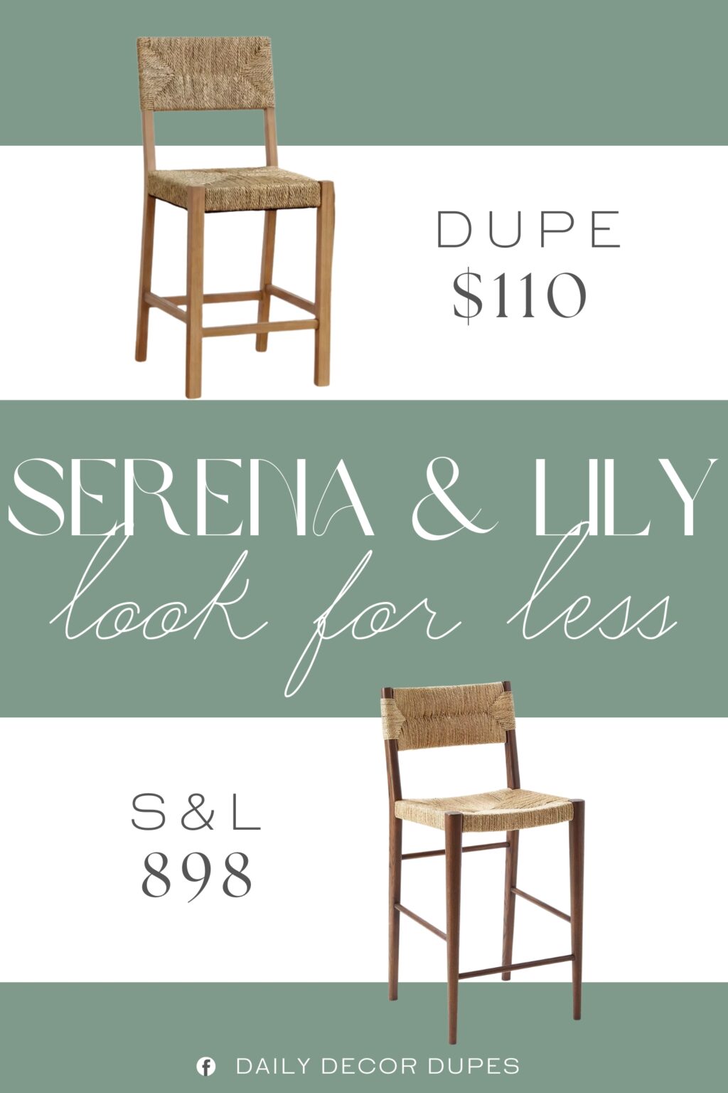 Serena & Lily Portside Counter Stool Dupe. Constructed with a durable mahogany base for exceptional strength and stability. Features a handwoven seat and backrest that adds texture and artisanal charm to the design.
