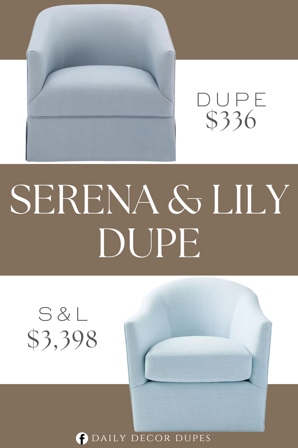 Serena & Lily Provence Swivel Chair Dupe. Features a metal base and narrow slope arm design for a sleek appearance. Upholstered in durable polyester fabric that is easy to clean and maintain.