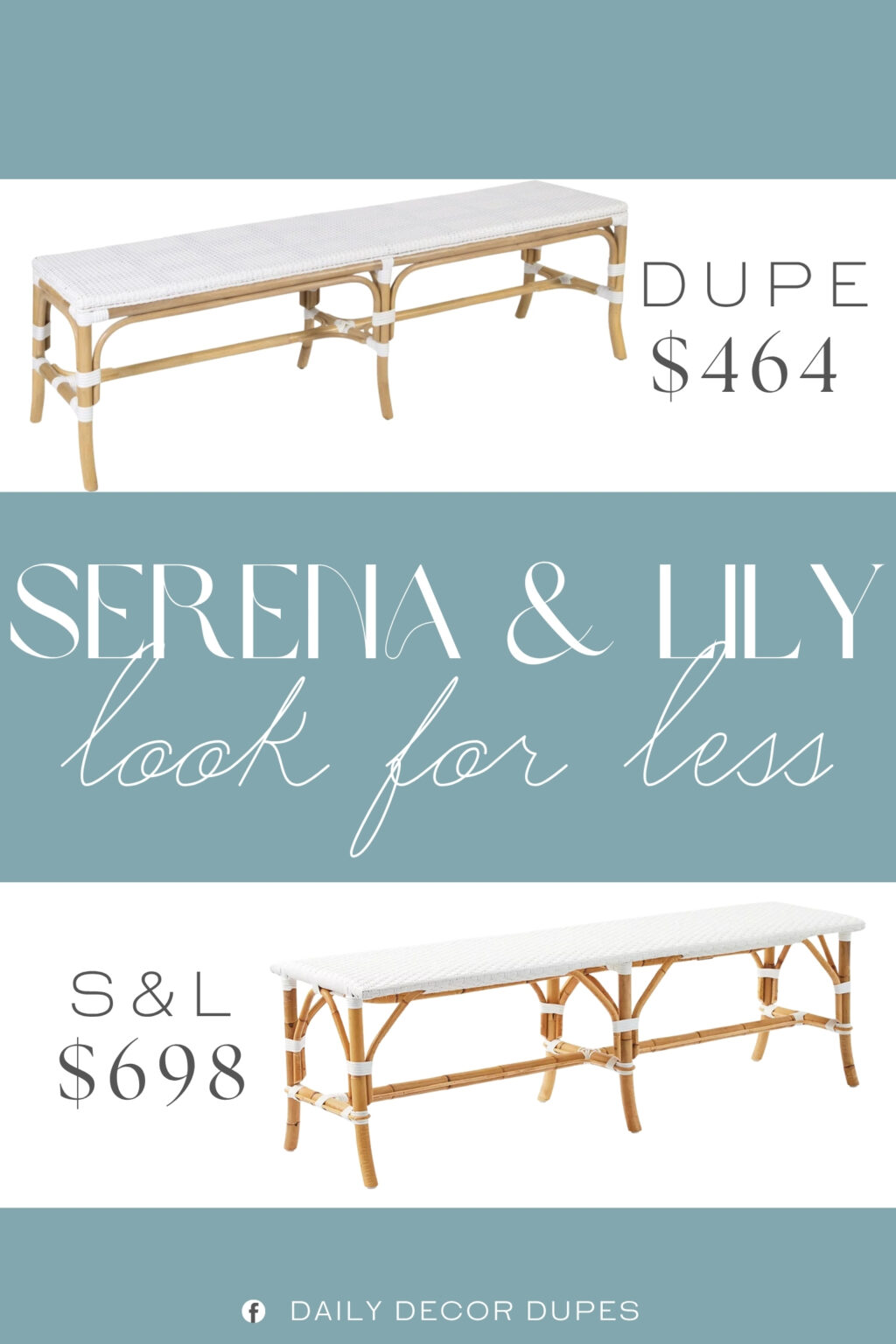 Serena & Lily Riviera Rattan Backless Bench Dupe. Its handcrafted rattan frame features square legs with gently curved supports and sturdy horizontal bracing, offering both visual appeal and reliable support.
