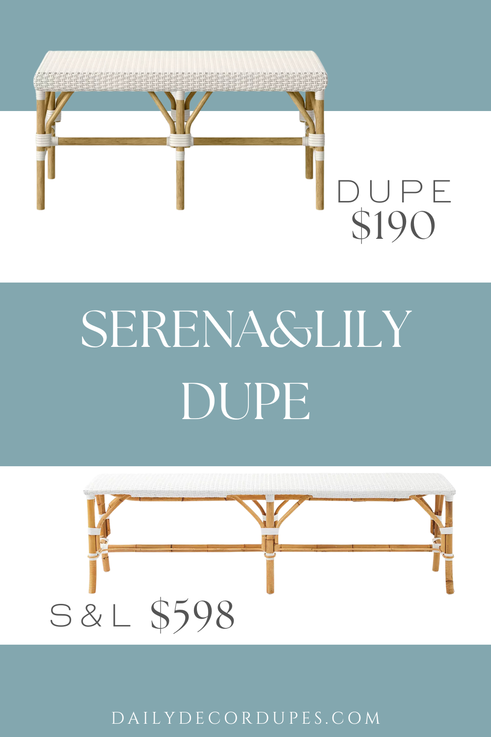 Serena & Lily Riviera Rattan Backless Bench Dupe. Sustainable rattan and woven plastic seats. Rattan frame is hand-bent and hand-shaped, creating subtle organic marks on the rattan. 60"W x 16"D x 18"H overall.