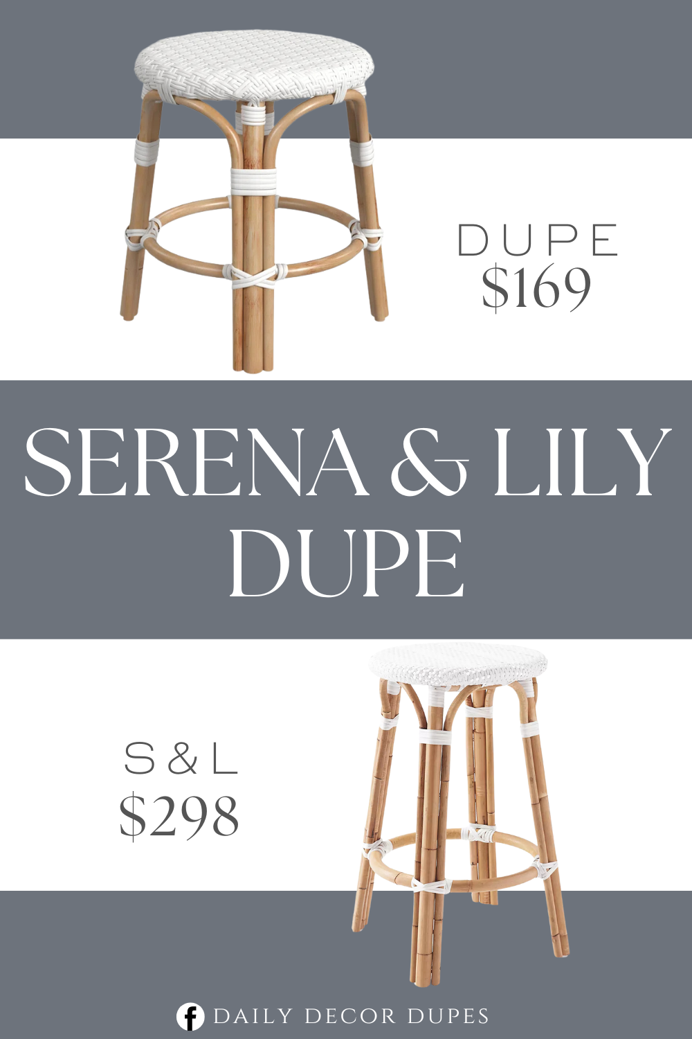 Serena & Lily Riviera Rattan Backless Counter Stool Dupe. Distressed finish. Hand-woven polyurethane seat and trim in a broad color palette. Sturdy handcrafted rattan frame.