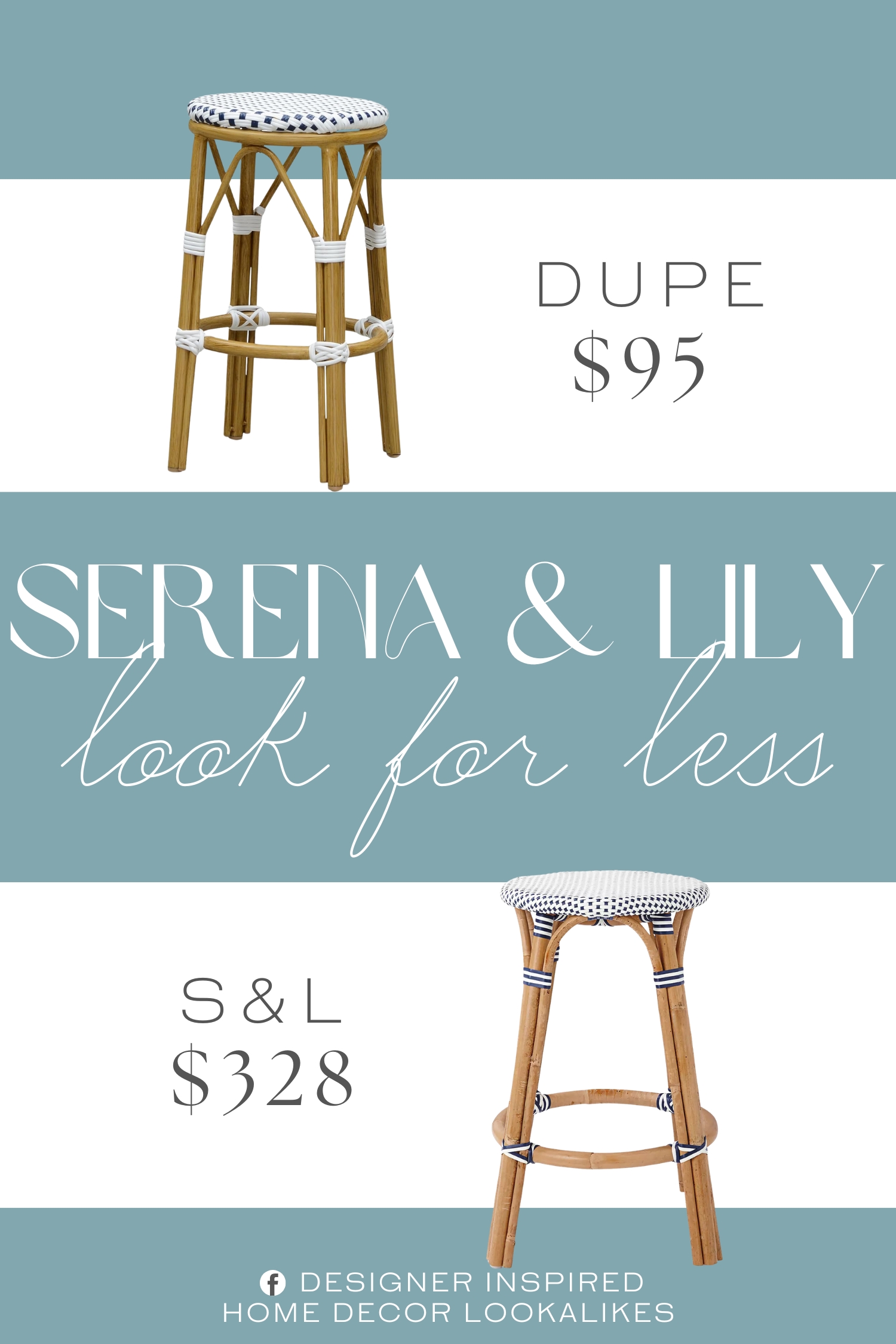 Serena & Lily Riviera Rattan Backless Counter Stool Dupe. High-density rattan offers UV protection, long-lasting color, and durability with minimal maintenance.