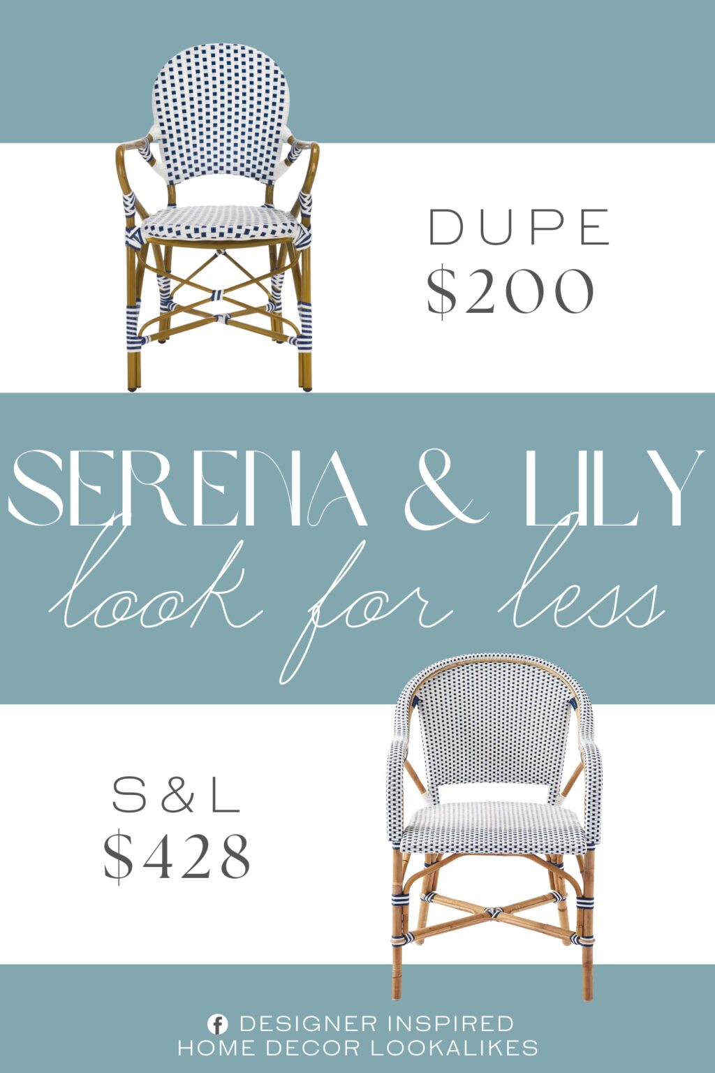 Serena & Lily Riviera Rattan Dining Armchair Dupe. Woven PE wicker seat and back extend to pretty wrap detailing on the faux bamboo frame.