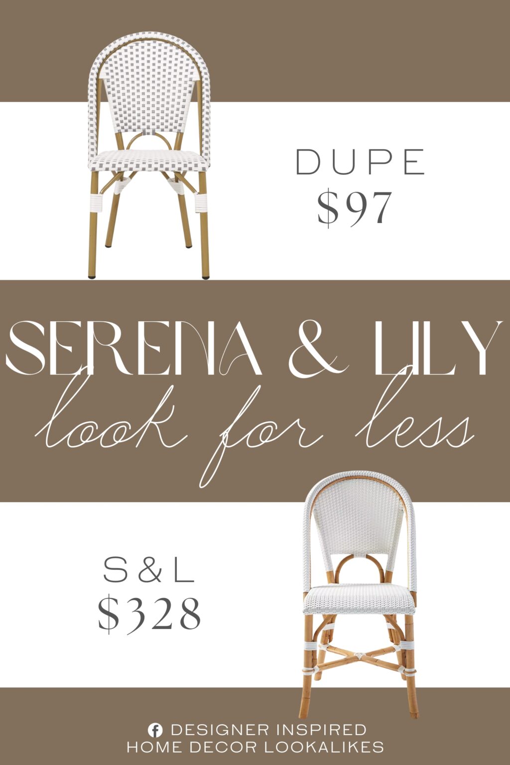 Serena & Lily Riviera Rattan Dining Chair Dupe. This chair set is built with aluminum, creating a lightweight and stable frame. This material is rust-resistant which will further extend the life of your product. This is finished with a bamboo print finish to give this set a natural look.