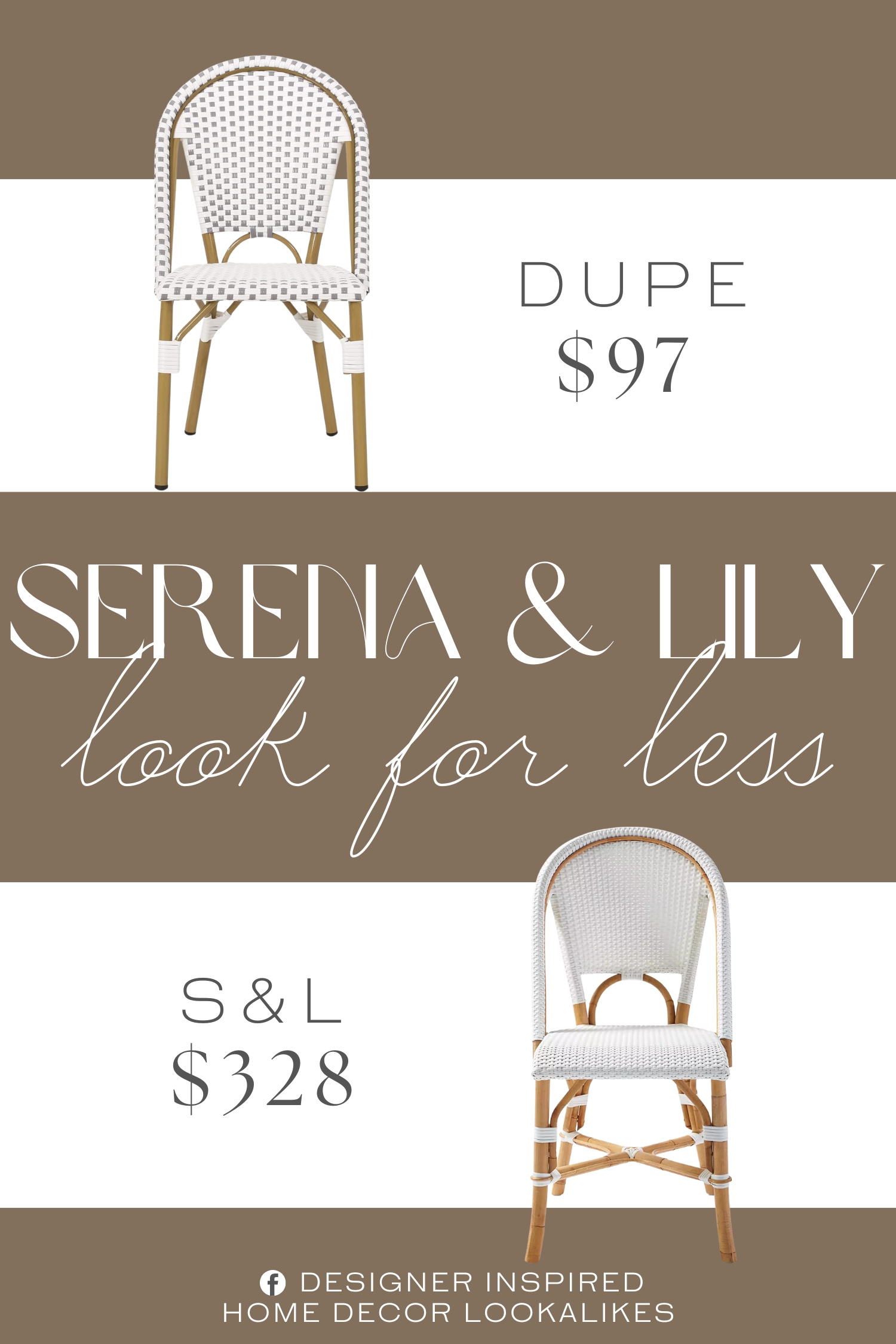 Serena & Lily Riviera Rattan Dining Chair Dupe. This chair set is built with aluminum, creating a lightweight and stable frame. This material is rust-resistant which will further extend the life of your product. This is finished with a bamboo print finish to give this set a natural look.