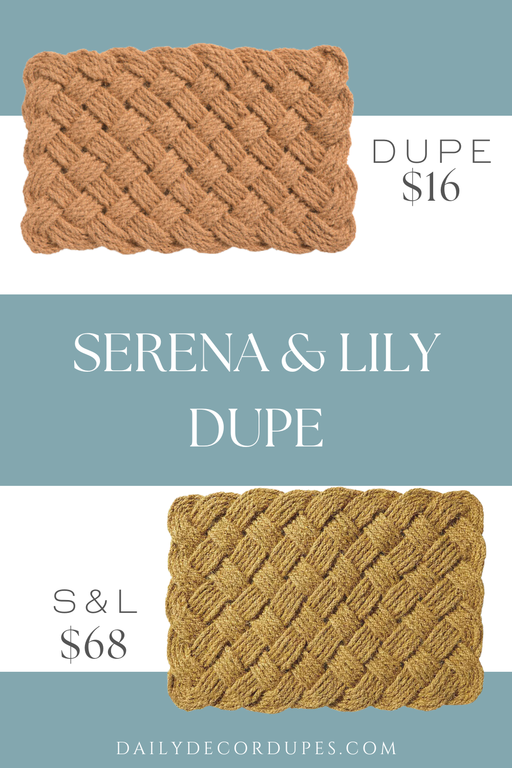 Serena & Lily Sailors Knot Doormat Dupe. Coir. Woven rope design, braided design. 2.5ft W x 1.5ft L, (sizes approximate).