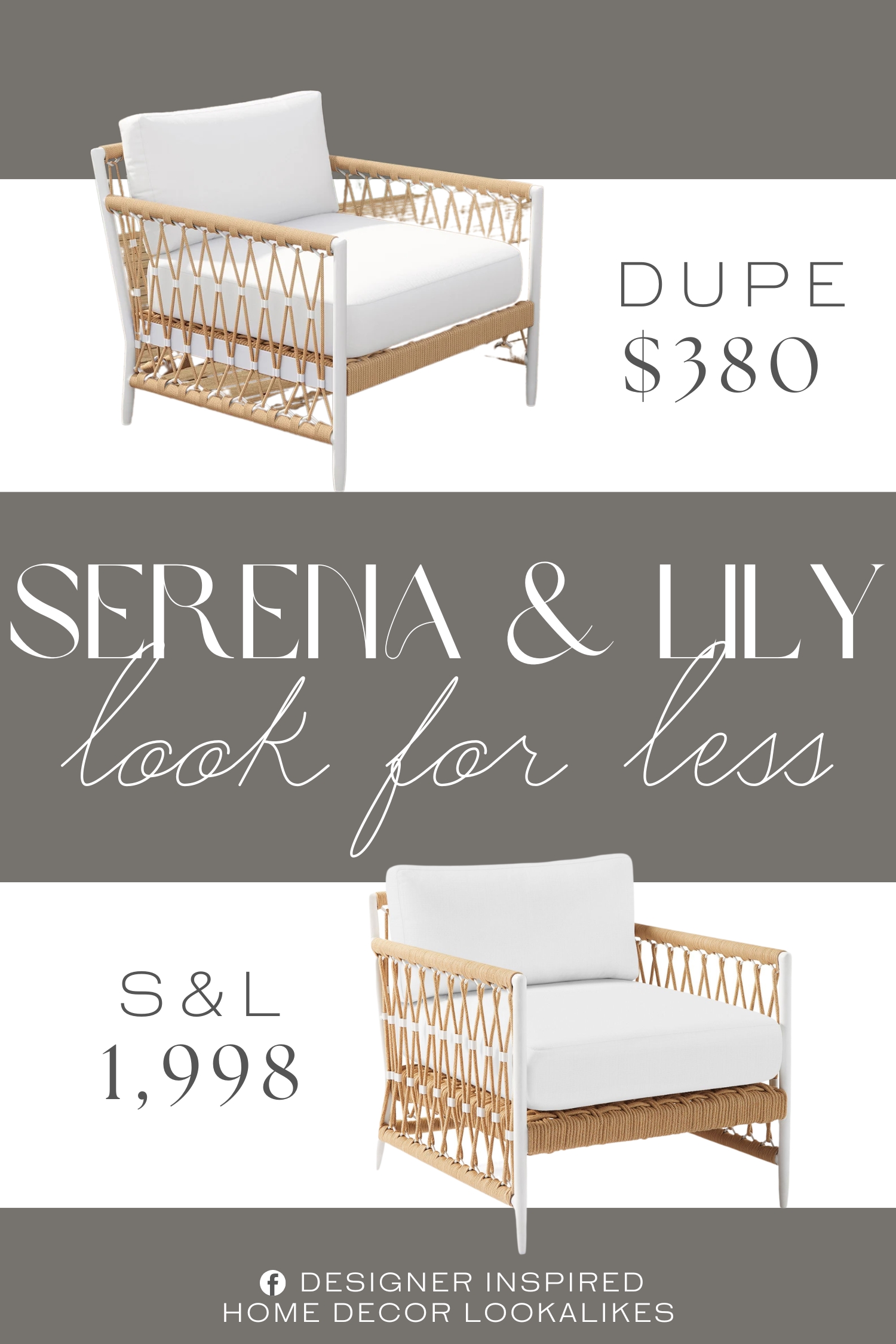 Serena & Lily Salt Creek Lounge Chair Dupe. featuring hand-woven khaki rope and a rust-proof aluminum frame. Artisan-crafted khaki rope weaving creates a textured, boho-chic aesthetic that elevates any outdoor space.