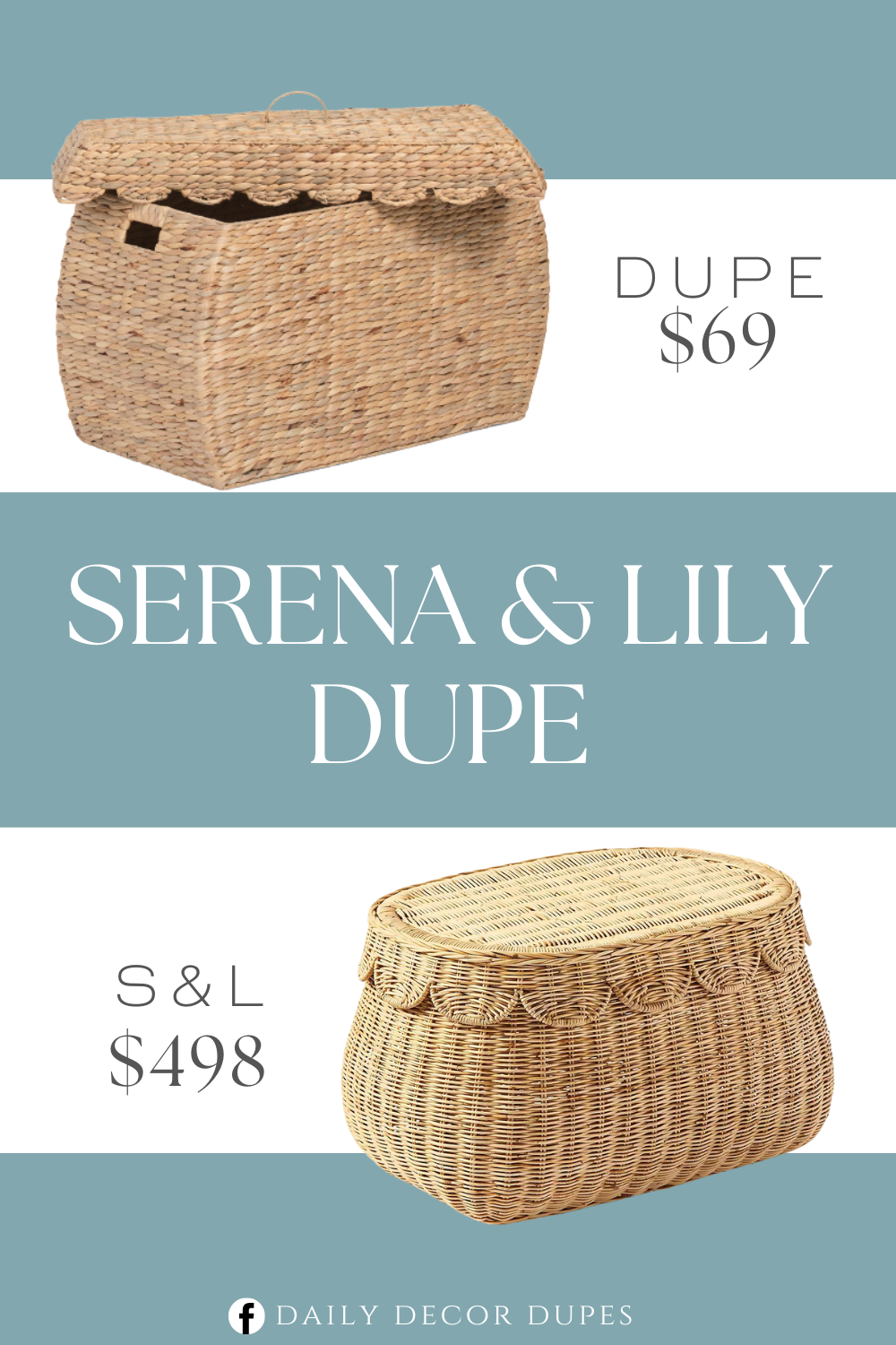 Serena & Lily Scallop Rattan Basket Dupe. Scallop trim, great for storage, lidded. Overall dimension: 27in W x 17in H x 16in L.