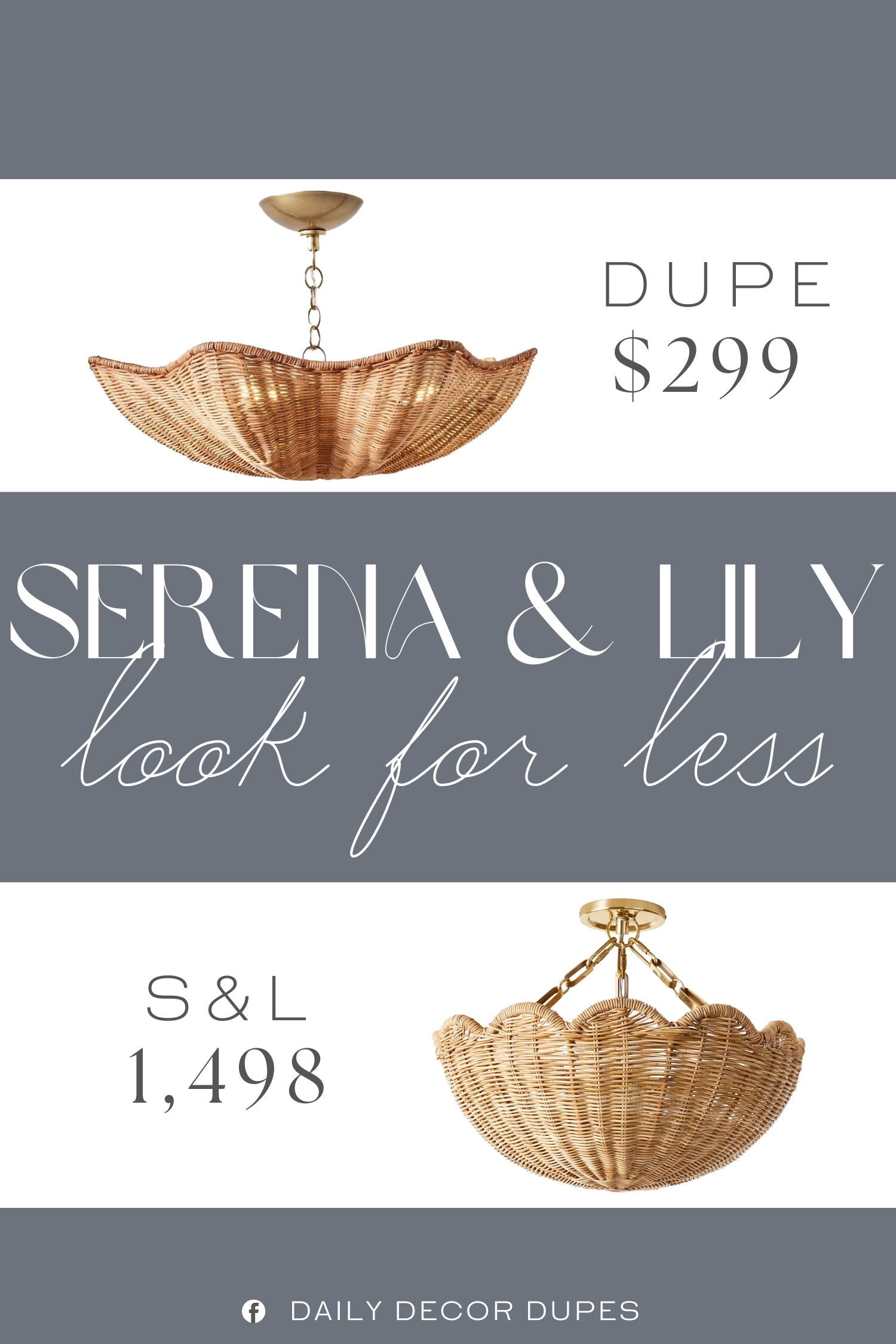 Serena & Lily Scallop Rattan Semi Flush Mount Dupe. The entire body of the lampshade of boho light fixture is made of woven rattan.