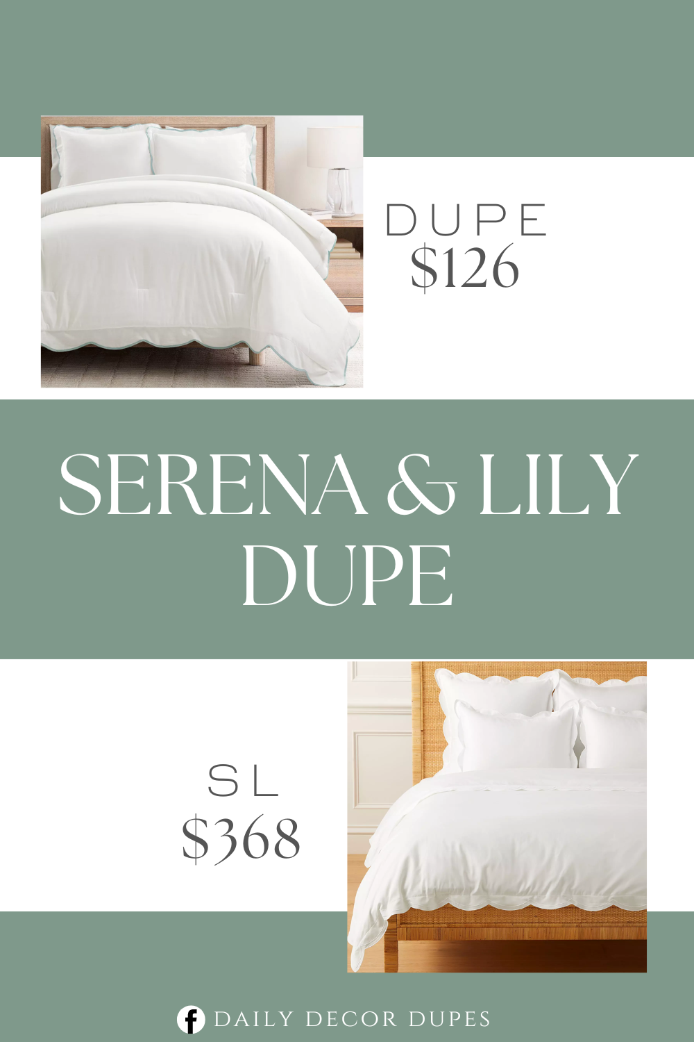 Serena & Lily Scallop Sateen Duvet Cover Dupe. This resort-like bedding set is crafted from a 100% cotton front, microfiber back, and a 100% poly filling. This coastal chic comforter is generously filled ensuring warmth and coziness all year-round.