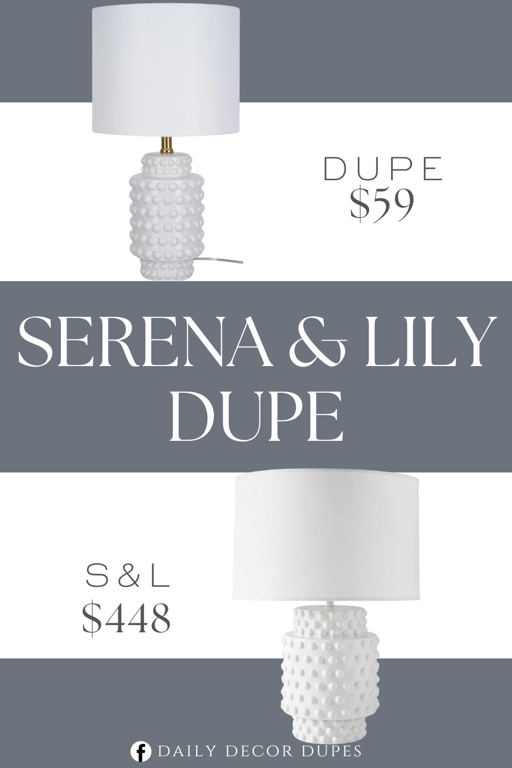 Serena & Lily Tinsley Table Lamp Dupe. Ceramic table lamp. Brass accent and white finish. Shaded table lamp. 2-way rotary switch.