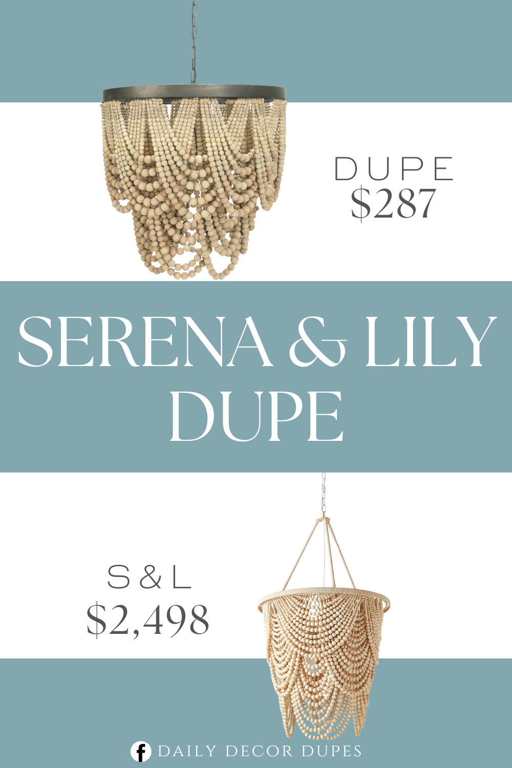 Serena & Lily Willowbrook Chandelier Dupe. Brushed black metal chandelier style ceiling light with draped hand-selected natural wood beads.