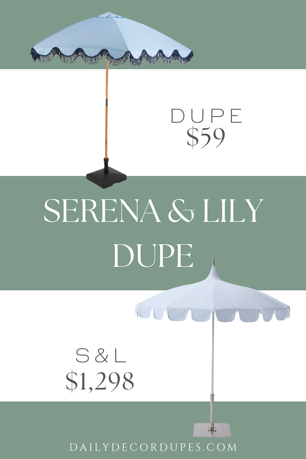 Serena and Lily Eastport Umbrella Dupe Dupes Retro cover up. Pagoda design and scalloped edges. Aesthetic outdoor umbrella. Stylish garden, pool, and patio furniture.