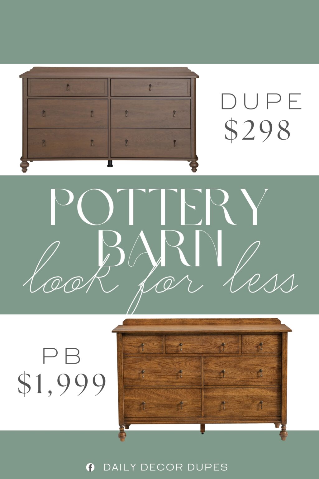 Pottery Barn Summerville 7-Drawer Dresser Dupe. Spacious drawers feature metal runners and safety stops promoting smooth and easy access to items within.