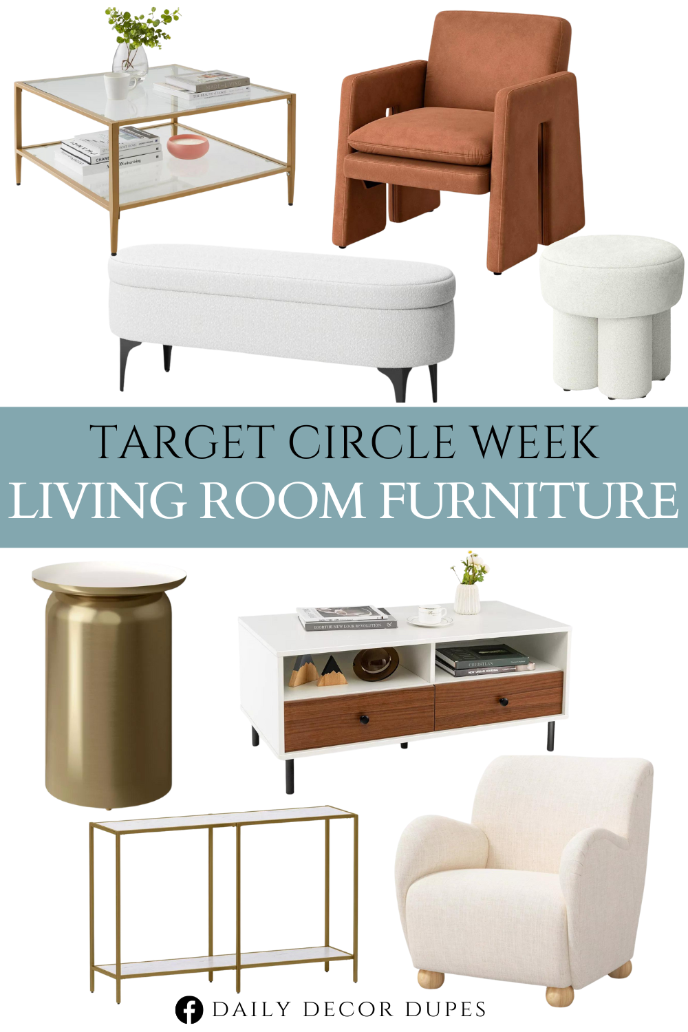 Target Circle Week 2024 Living Room Furniture. Square 2-Tier Large Coffee Table. Brushed Brass Accent Table. Coffee Table Modern Rectangle w/ Storage Shelf & Drawers. Faux Marble and Metal Console Table Gold. Safflower Sculptural Anywhere Chair. Armchair in Linen. Storage Bench with Metal Legs Cream Boucle. Boucle Fully Upholstered Accent Ottoman Stool.