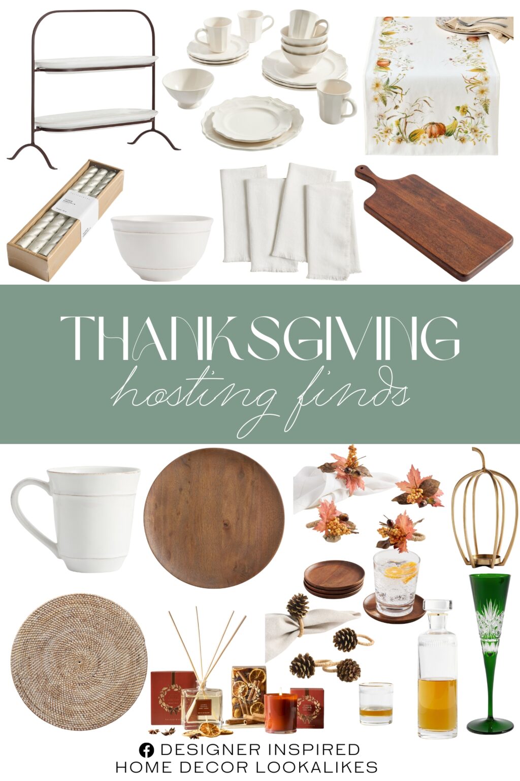 Thanksgiving Hosting Finds. Antique Cut Glass Champagne Flutes. Chateau Wood Handcrafted Cheese Boards. Cambria Handcrafted Stoneware Mugs. Cambria Handcrafted Stoneware Cereal Bowls. Heirloom Stoneware 16-Piece Dinnerware Set. Chateau Handcrafted Acacia Wood Charger Plate. Frayed Oversized Linen Napkins. Bedford Harvest Cotton/Linen Table Runner. Tava Handwoven Rattan Round Placemats. Handcrafted Fallon Pumpkin Candle Holder. Citrus Clove Scent Collection. Twisted Taper Candles. Chateau Wood Handcrafted Coasters. Pinecone Napkin Rings. Fall Botanical Napkin Rings. Etched Gold Rim Liquor Decanter.