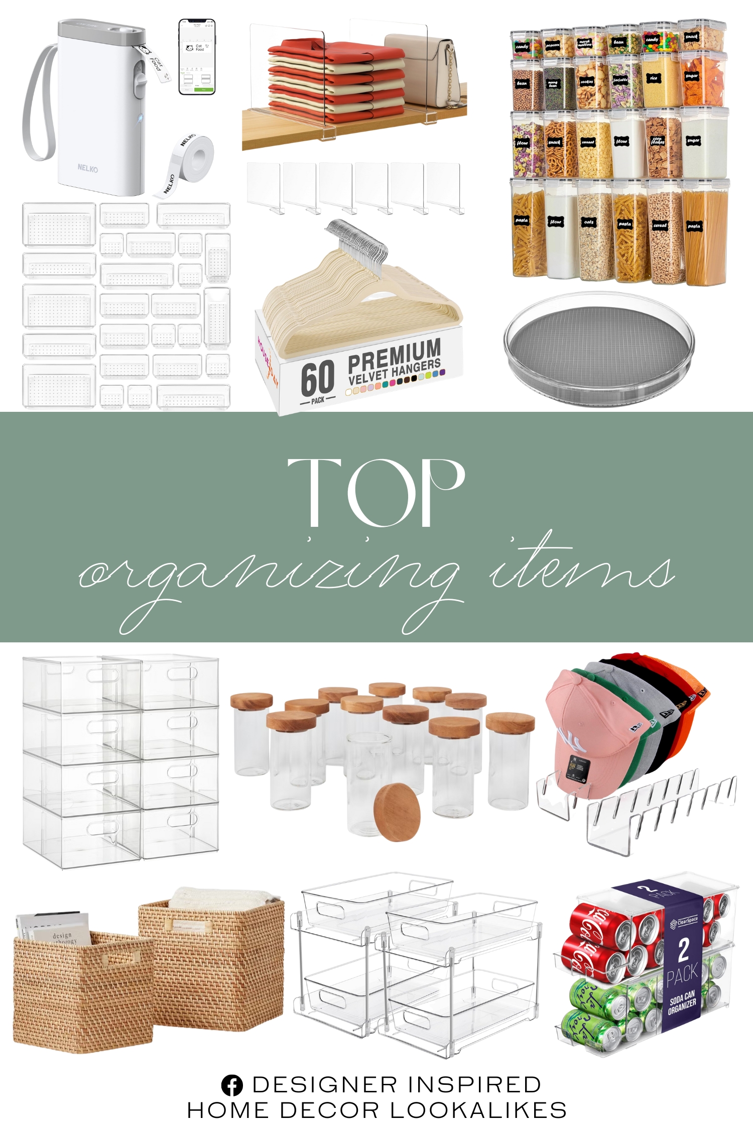 Top Organizing Items. Airtight Food Storage Containers with Lids. Nelko Label Maker Machine with Tape. Beige Velvet Hangers 60 Pack. Vertical Purse Organizer for Closet. Hat Stand for Baseball Caps. 4 Pack Bathroom Organizer. 25 PCS Clear Plastic Drawer Organizers Set. Soda Can Organizer. Narrow Fridge and Pantry Organizer Bin. Round Spice Jar with Wood Lids Set. Depth Pantry Bin w/ Dividers. Organizer Shallow Turntable. Rattan Cube w/ Handles Black. 8-Count Egg Holder with Drawer. Divided All-Purpose Bin Clear.