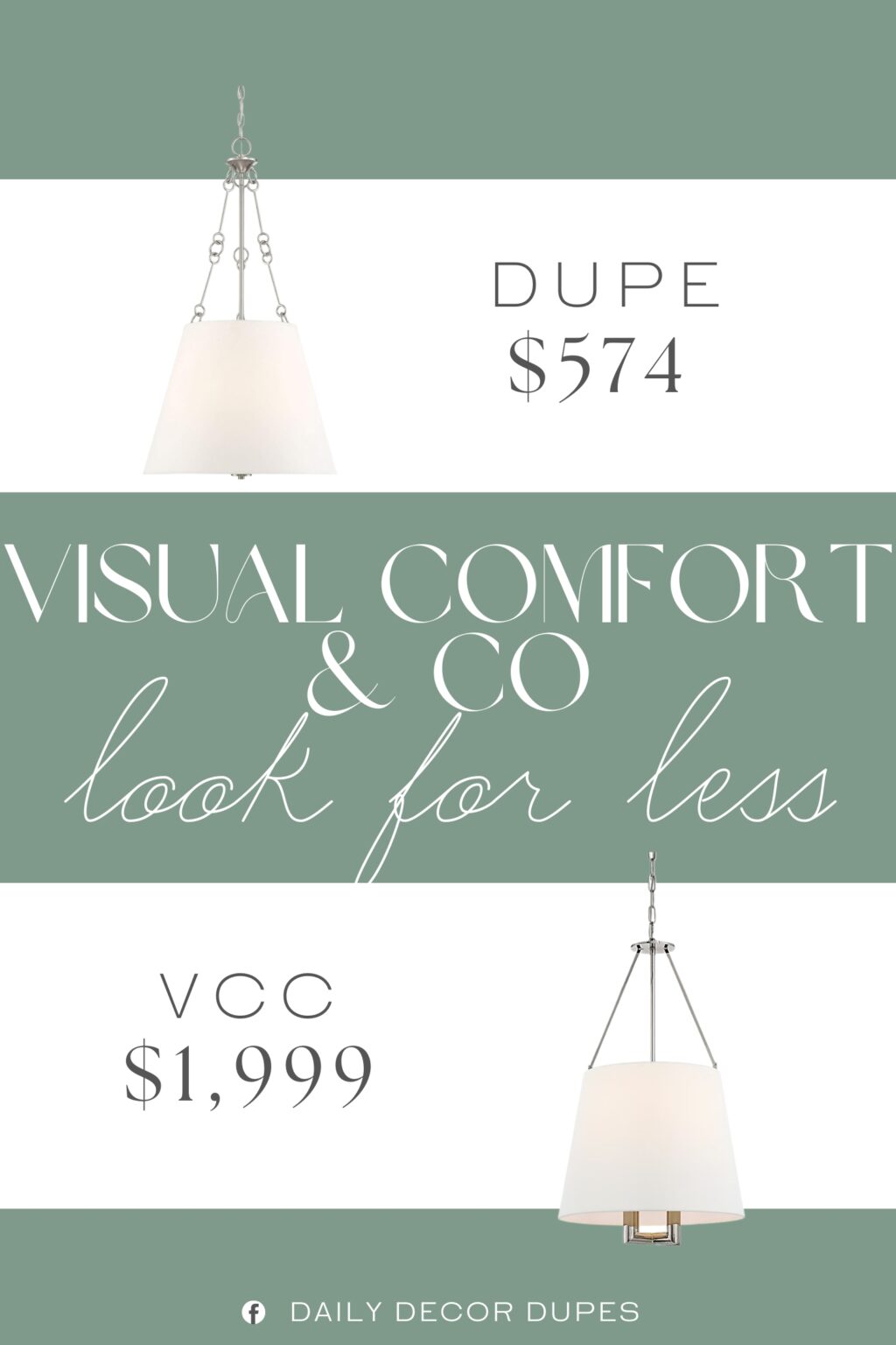 Visual Comfort & Co Dalston Hanging Shade Dupe. Constructed of Metal and Fabric; Features a large white fabric shade, satin nickel finish, chain-hung design with adjustable height, and sloped ceiling compatibility, offering a soft, comfortable glow suitable for various spaces and decor styles.