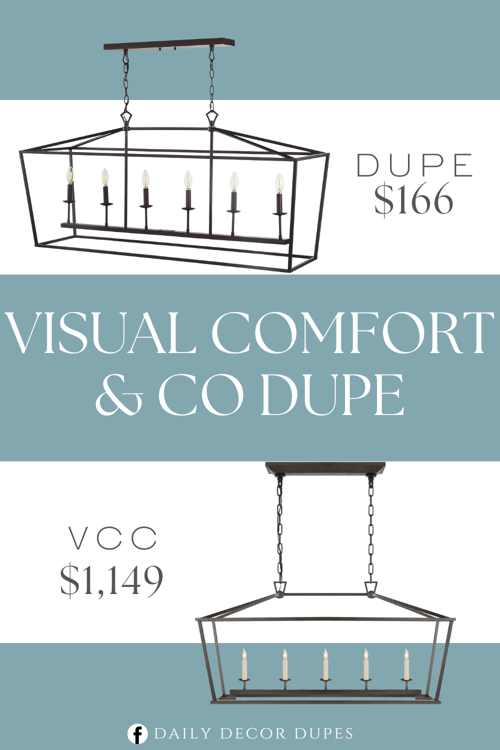 Visual Comfort & Co Darlana Medium Linear Lantern Dupe. Pedant lighting fixture form. Oil rubbed bronze color. Metal material. Traditional style.