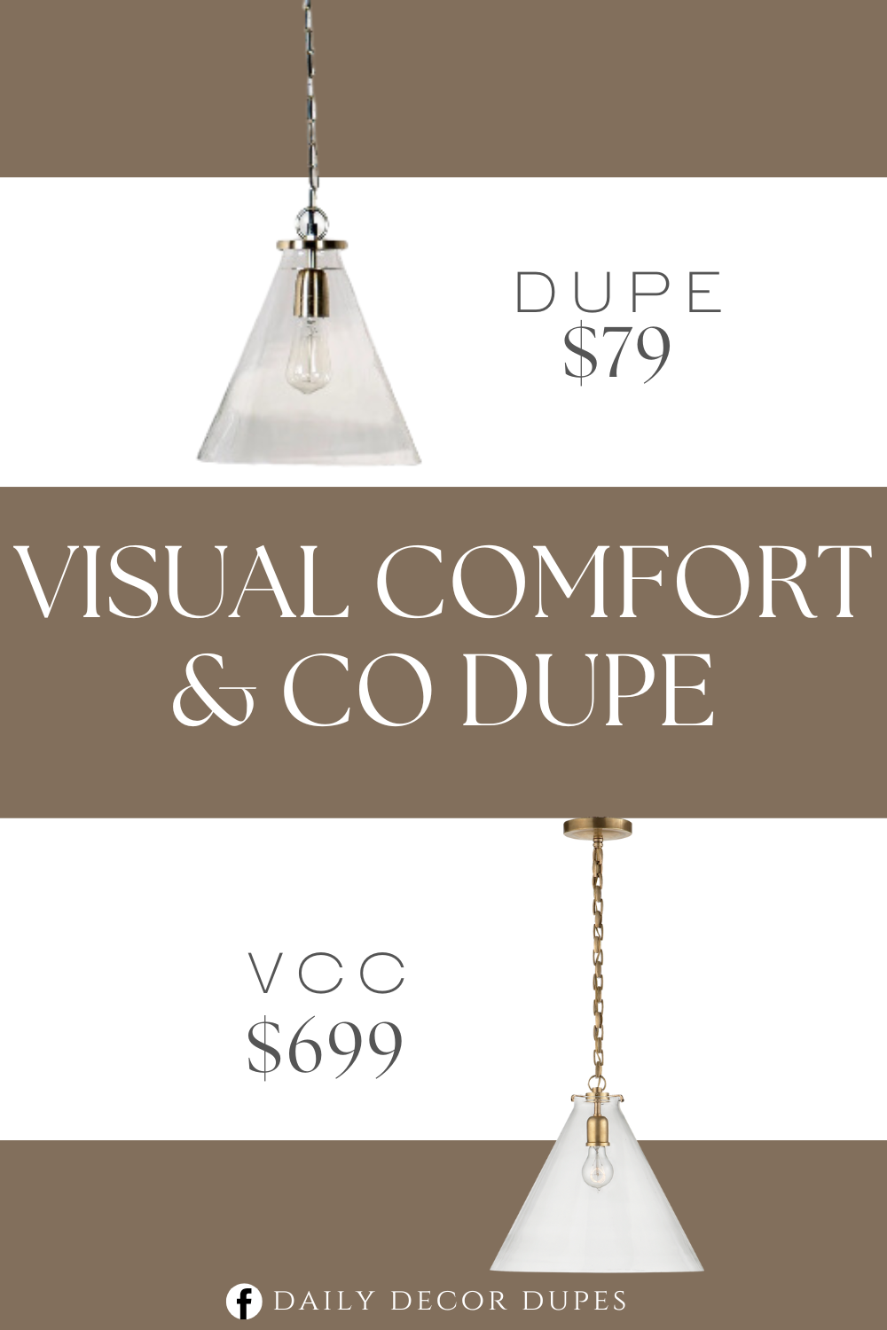 Visual Comfort & Co Katie Conical Pendant Dupe. Glass ceiling pendant. Contemporary, rustic, or modern interior styles.