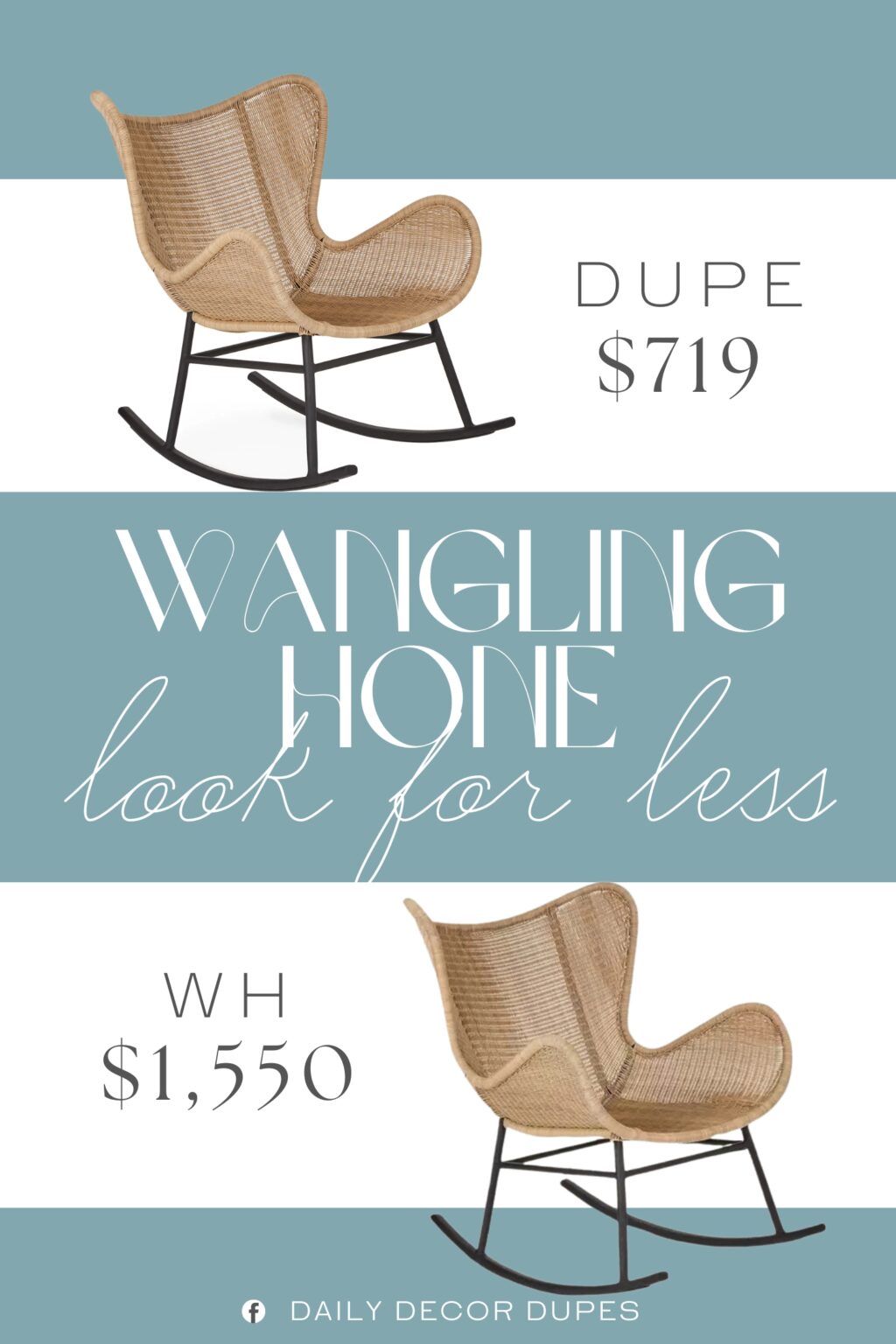 Wangling Hone Cane Rocking Chair Dupe. made from durable synthetic wicker and a powder-coated aluminum frame, is the perfect locale for afternoons in the backyard with a book and a lemonade.