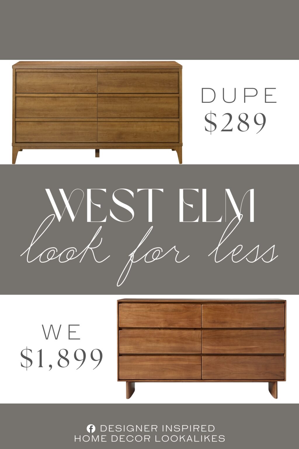 West Elm Anton Solid Wood 6-Drawer Dresser Dupe. Crafted with solid wood feet, this dresser offers stability and durability, designed to last for years in any living space.
