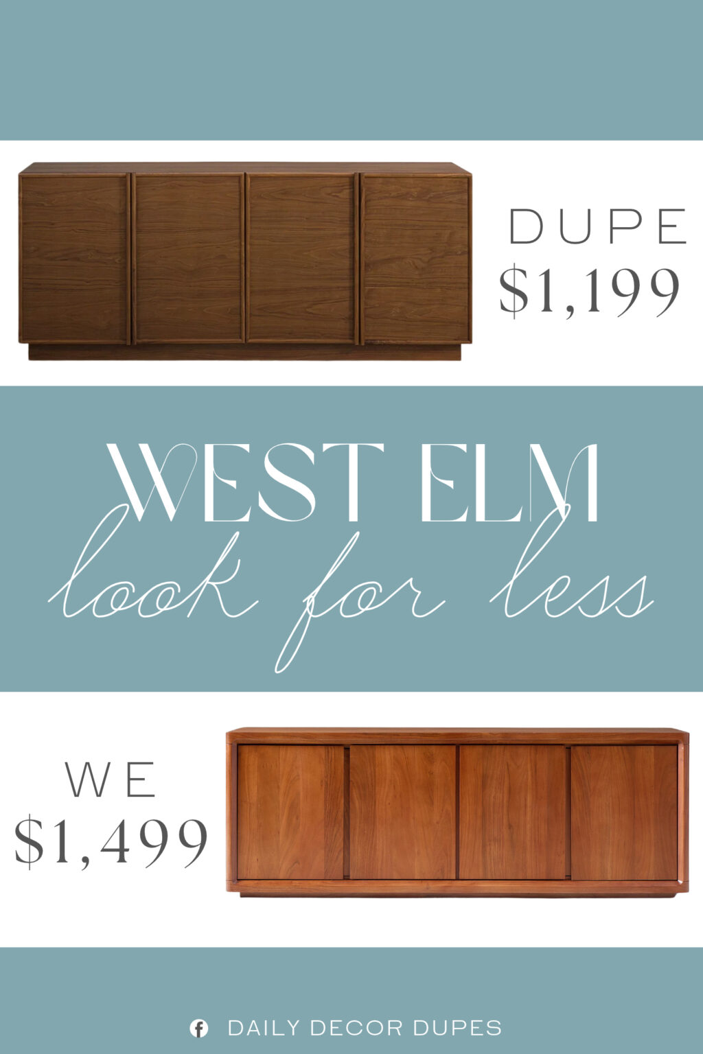 West Elm Calla Solid Wood Media Console Dupe. It's crafted with a solid and engineered wood frame, providing a balanced and sturdy profile for your space.