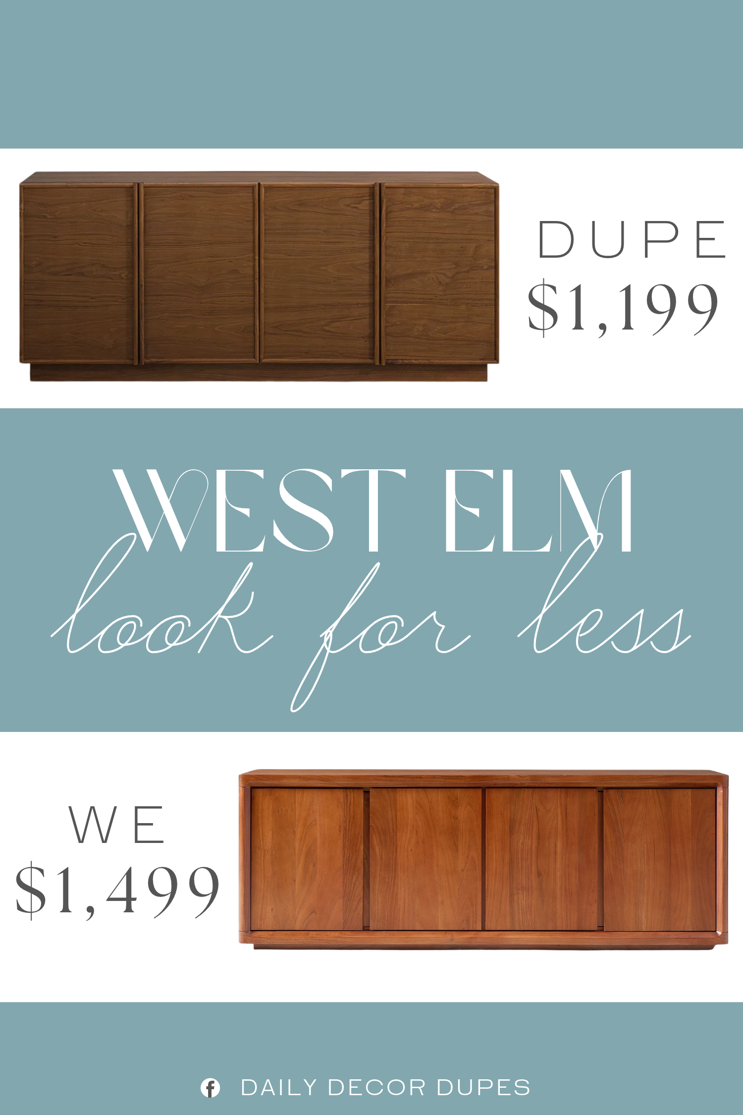 West Elm Calla Solid Wood Media Console Dupe. It's crafted with a solid and engineered wood frame, providing a balanced and sturdy profile for your space.