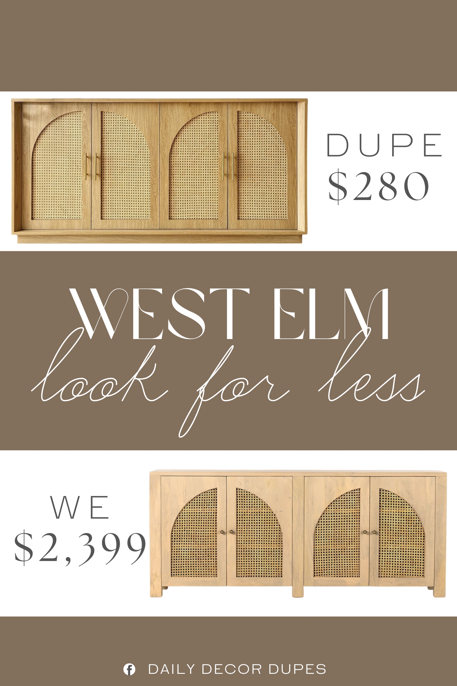 West Elm Cane Arches Buffet Dupe. Crafted with rattan arched doors and a light oak wood finish, this Rattan Sideboard offers a perfect blend of modern and boho styles.