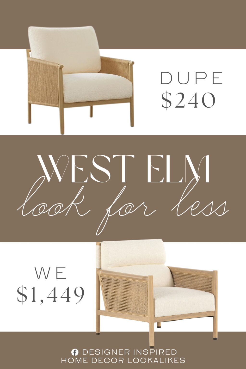 West Elm Cane Arms Chair Dupe. The sturdy metal frame ensures the chair's durability and avoids the risk of breakage. Each chair leg is lined with felt to protect your floor from damage. The seat cushion is filled with premium high-density foam topped with polyester fiber for comfort.