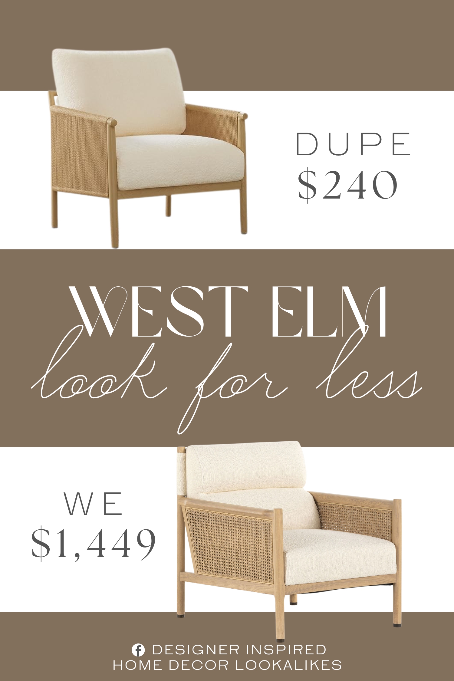 West Elm Cane Arms Chair Dupe. The sturdy metal frame ensures the chair's durability and avoids the risk of breakage. Each chair leg is lined with felt to protect your floor from damage. The seat cushion is filled with premium high-density foam topped with polyester fiber for comfort.