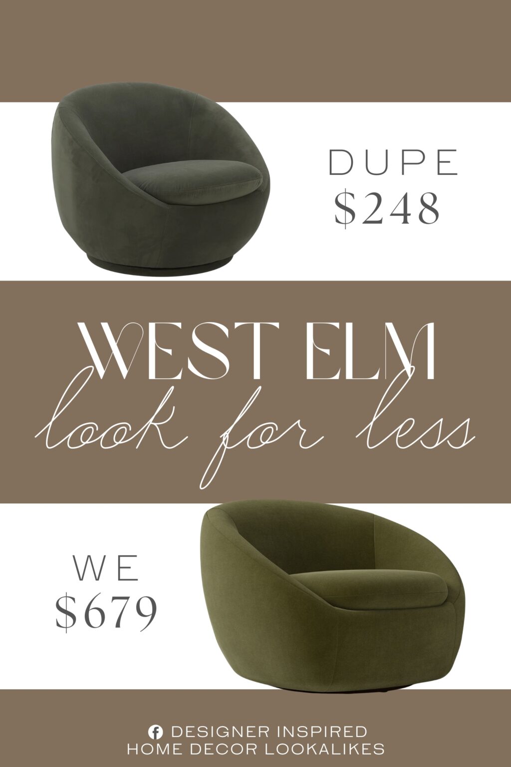 West Elm Cozy Swivel Chair Dupe. The chair features a 360-degree swivel base for easy movement and conversation. Built with a solid wood frame, ensuring long-lasting support and durability.