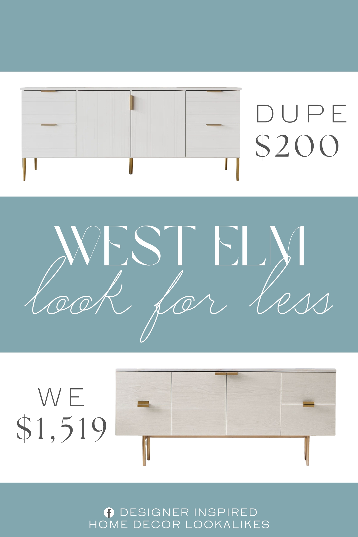 West Elm Delphine Buffet Dupe. This sideboard features four drawers and two spacious cabinets, each with two levels of storage to keep your belongings organized.