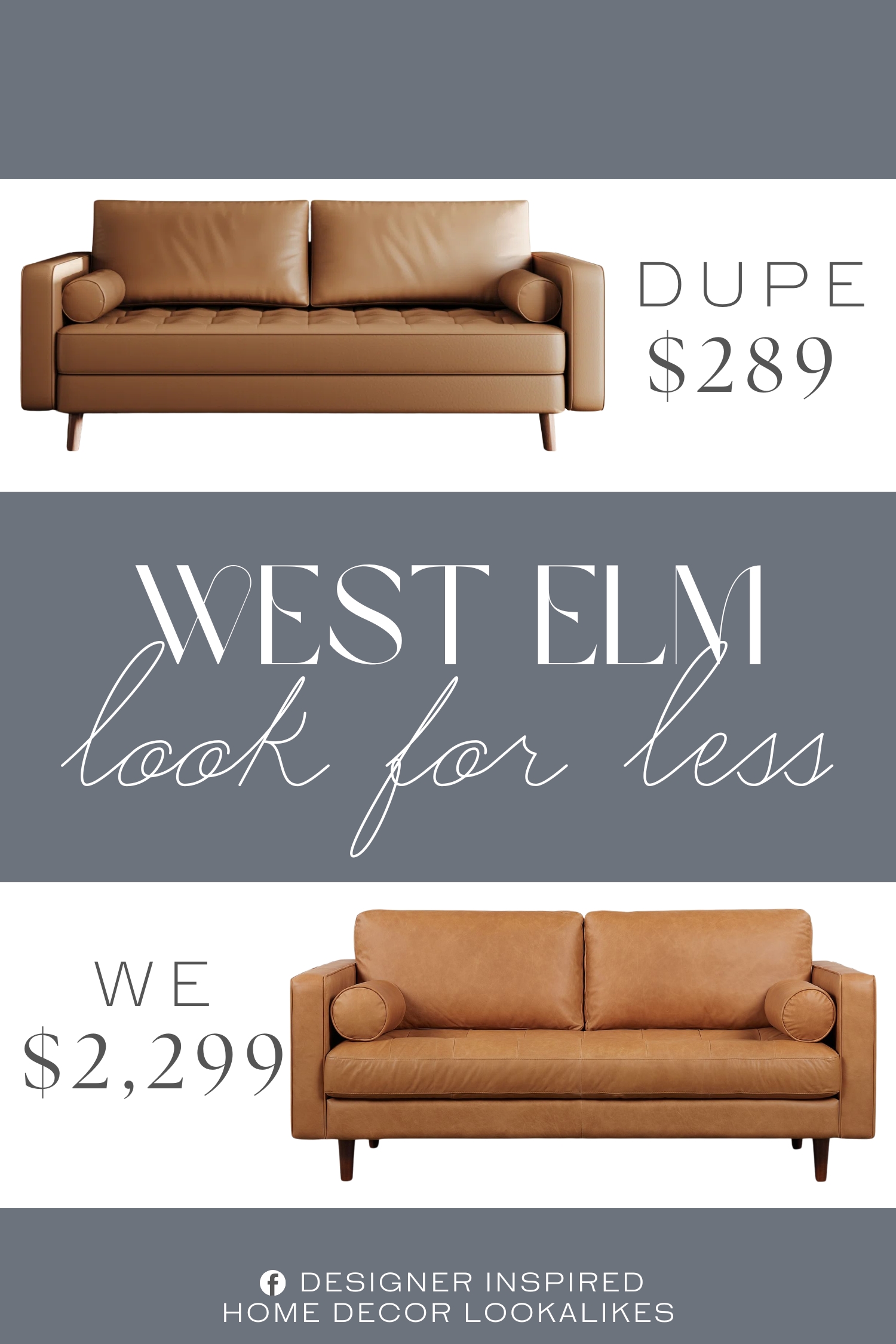 West Elm Dennes Leather Sofa Dupe. Its frame is made from solid and engineered wood, and it has square arms and tapered wood legs in a brown finish. It's wrapped in textured upholstery in your choice of fabric and colorway, and it features foam-filled cushions supported by sinuous springs.