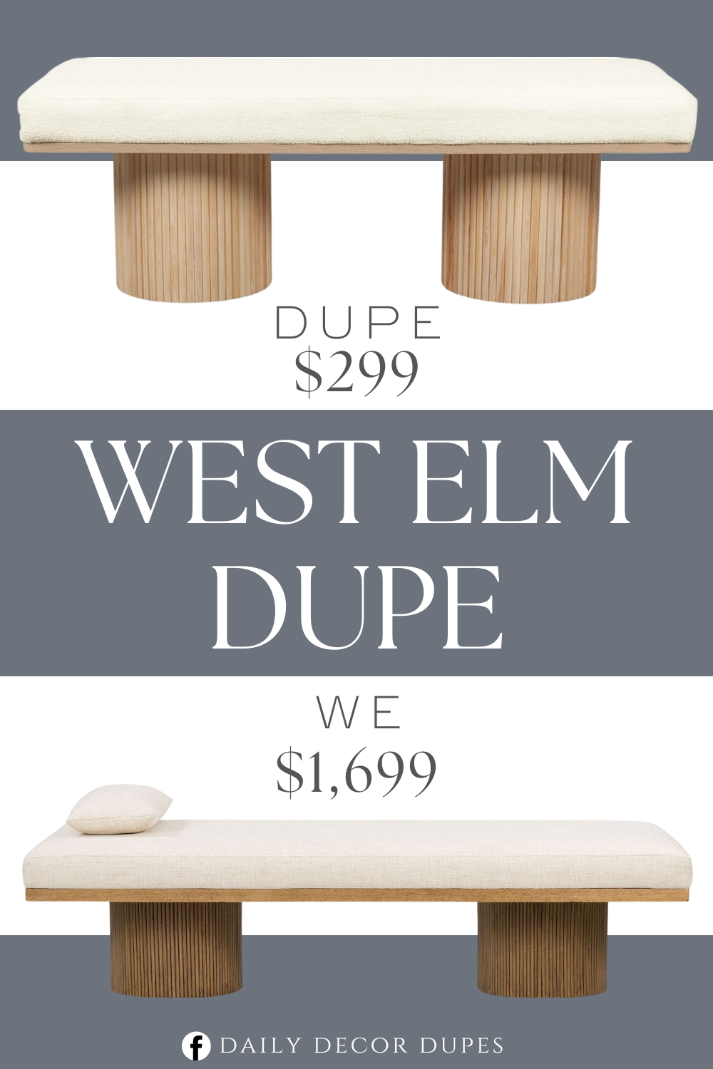 West Elm Fluted Base Chaise Dupe. Fluted leg style. White furniture finish. Product dimension 18.1"D x 48"W x 16.7"H.