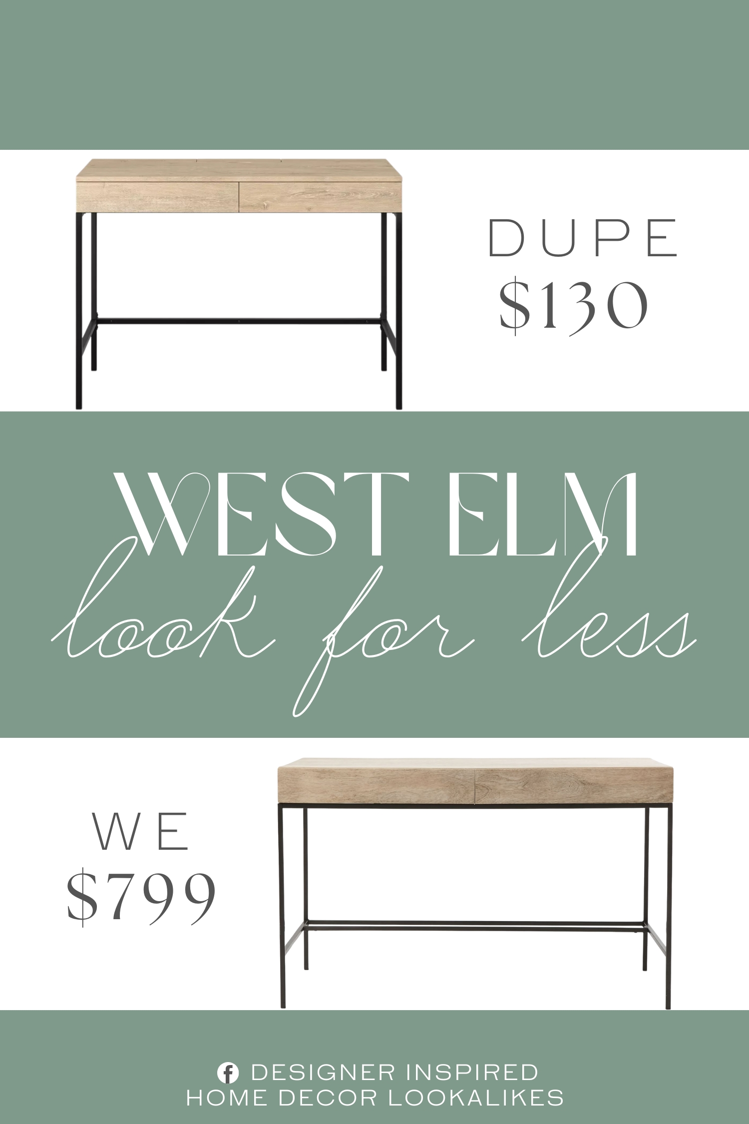 West Elm Industrial Storage Desk Dupe. The two plain-front drawers keep the look sleek and clean, making simplicity look so good.