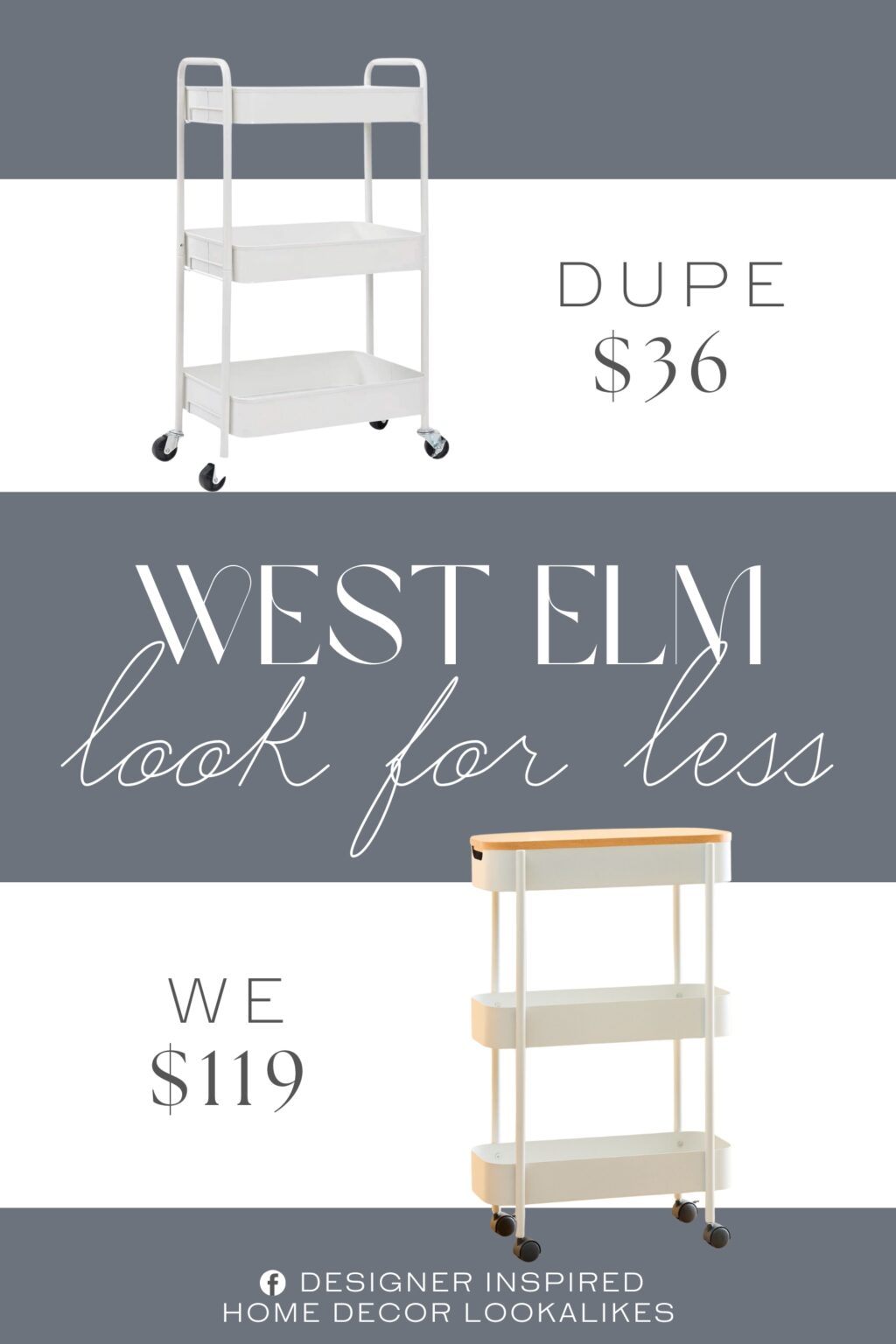 West Elm Kaloh Storage Cart Dupe. Features a sturdy, powder-coated steel frame and shelves, ensuring resilience and longevity for various storage needs.