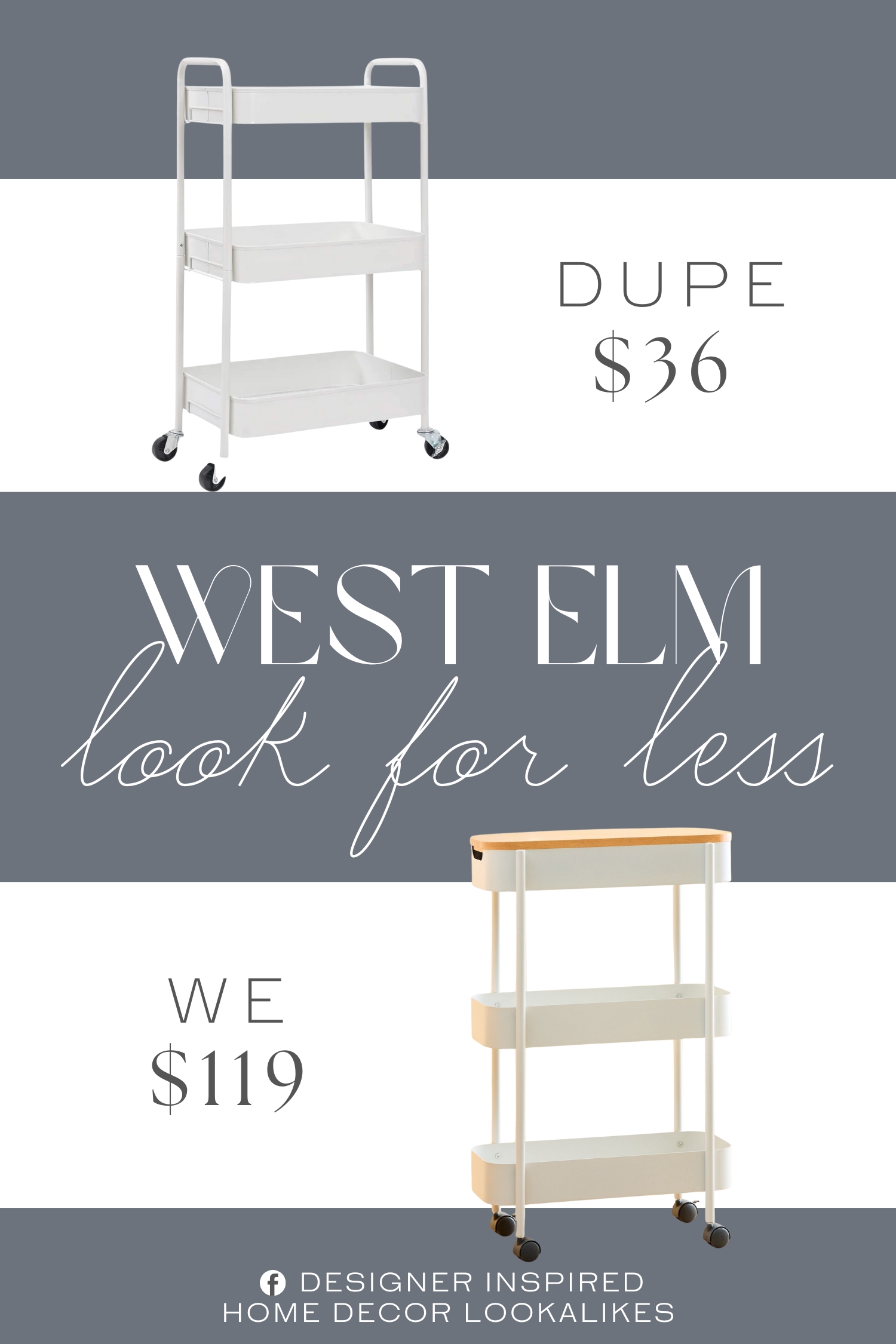 West Elm Kaloh Storage Cart Dupe. Features a sturdy, powder-coated steel frame and shelves, ensuring resilience and longevity for various storage needs.