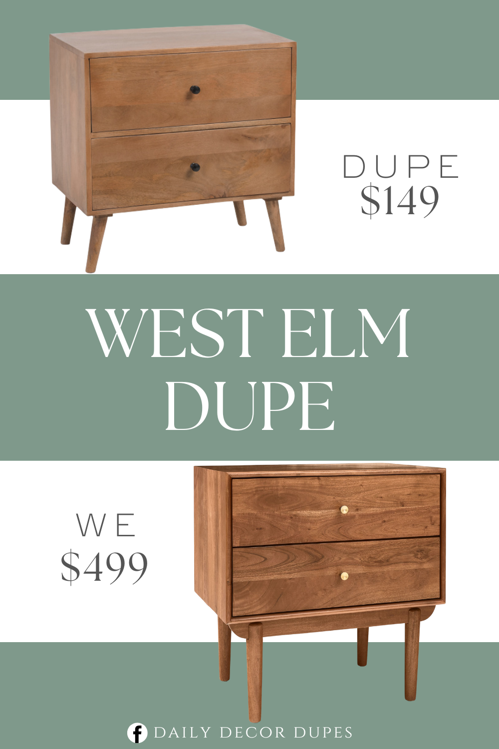 West Elm Keira Solid Wood Nightstand Dupe. 2 drawers for ample storage, modern design. Made from mango wood. Product dimension 16in W x 26.5in H x 26in L.