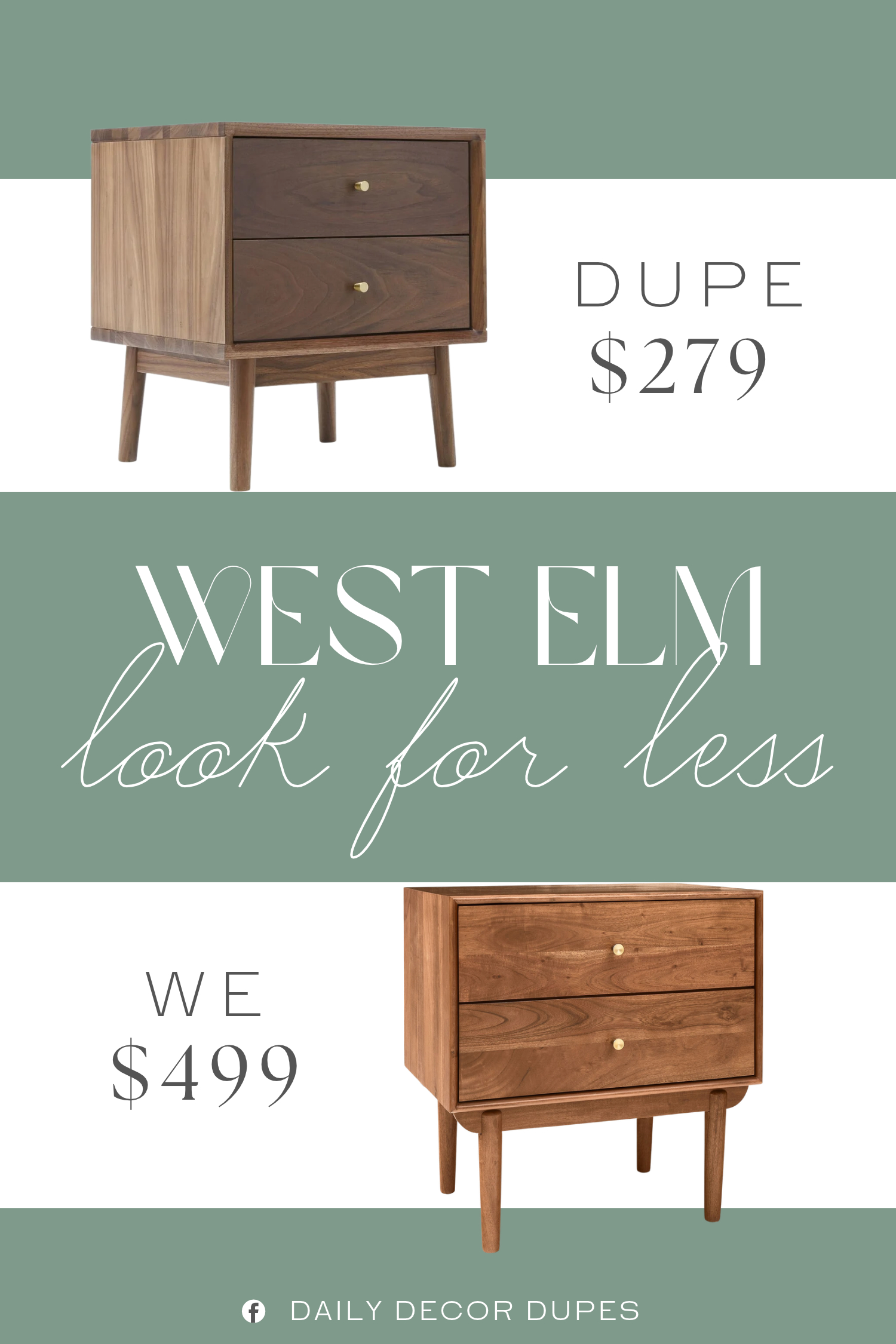 West Elm Keira Solid Wood Nightstand Dupe. Solid walnut core with solid walnut veneers. Legs made of solid walnut. Solid wood drawer runners.
