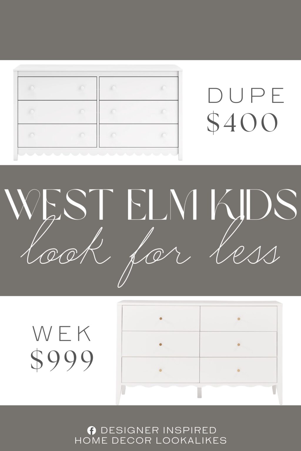 West Elm Kids Daisy 6-Drawer Dresser Dupe. Made with engineered wood (MDF/particleboard/plywood) and decorative laminate for the right balance of affordability and durability.